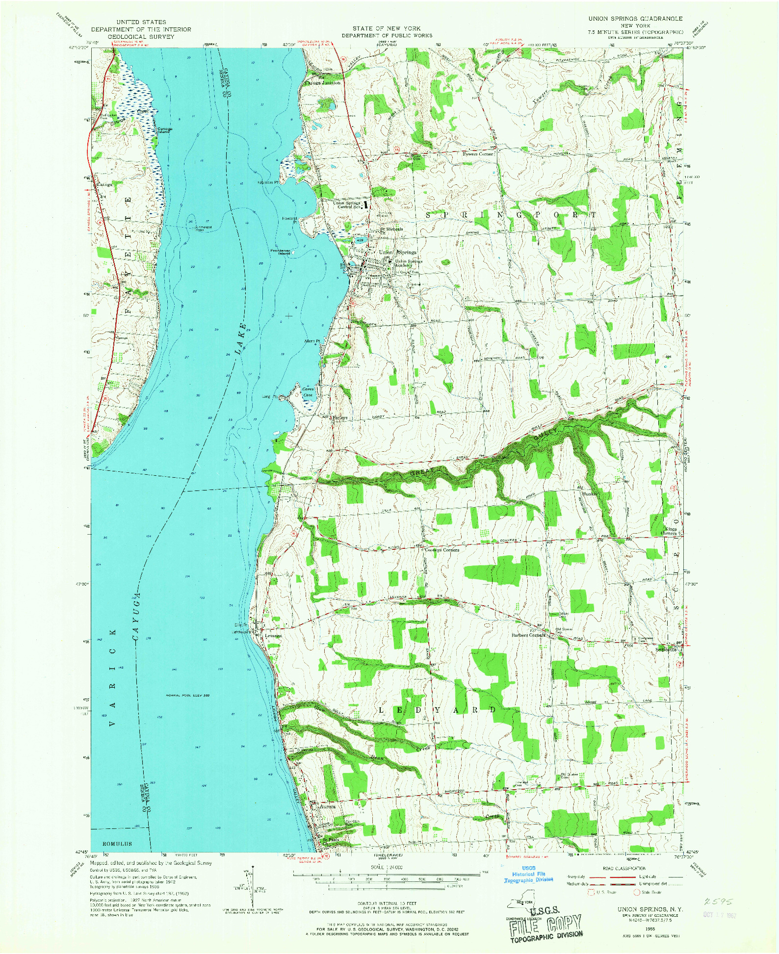 USGS 1:24000-SCALE QUADRANGLE FOR UNION SPRINGS, NY 1955