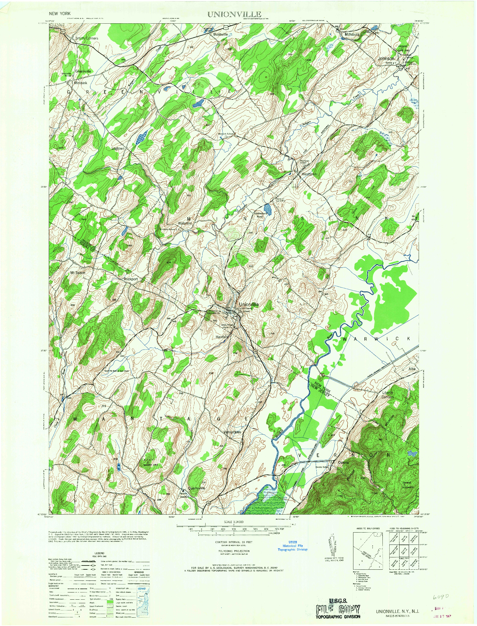 USGS 1:24000-SCALE QUADRANGLE FOR UNIONVILLE, NY 1967