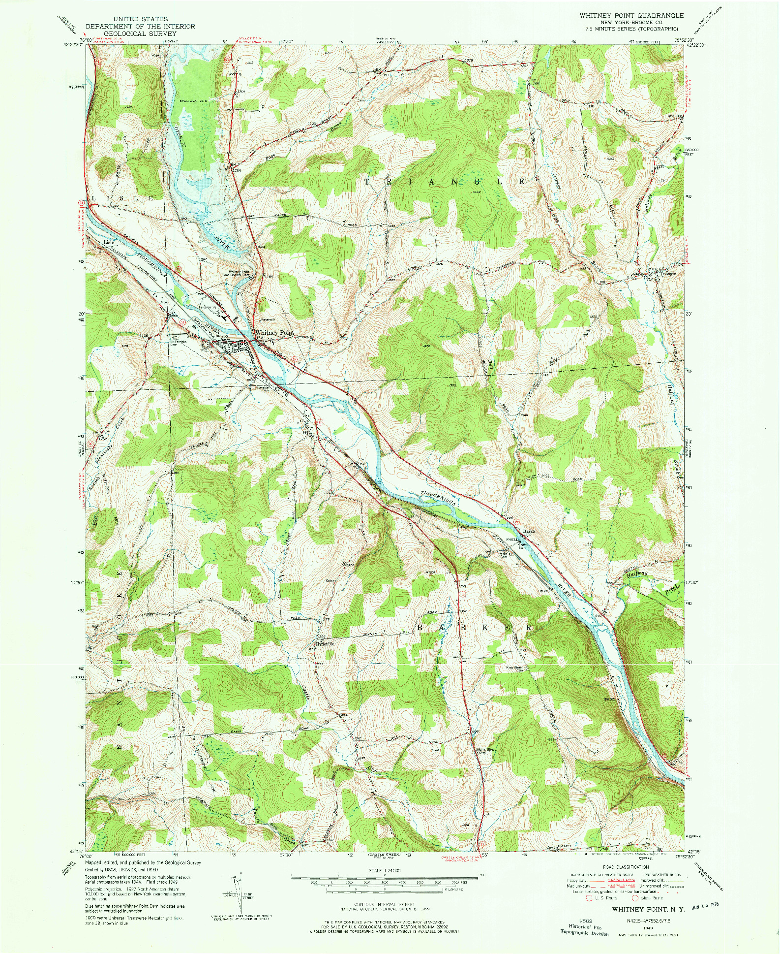 USGS 1:24000-SCALE QUADRANGLE FOR WHITNEY POINT, NY 1949