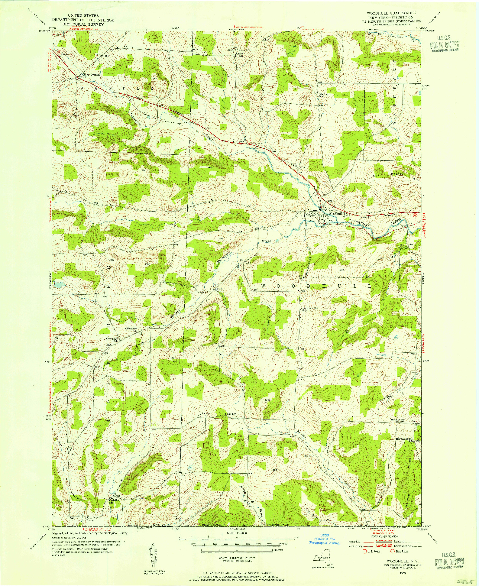 USGS 1:24000-SCALE QUADRANGLE FOR WOODHULL, NY 1953