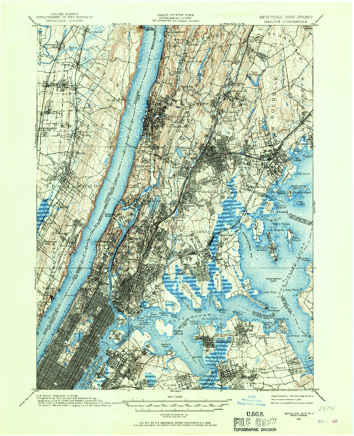 USGS 1:62500-SCALE QUADRANGLE FOR HARLEM, NY 1897