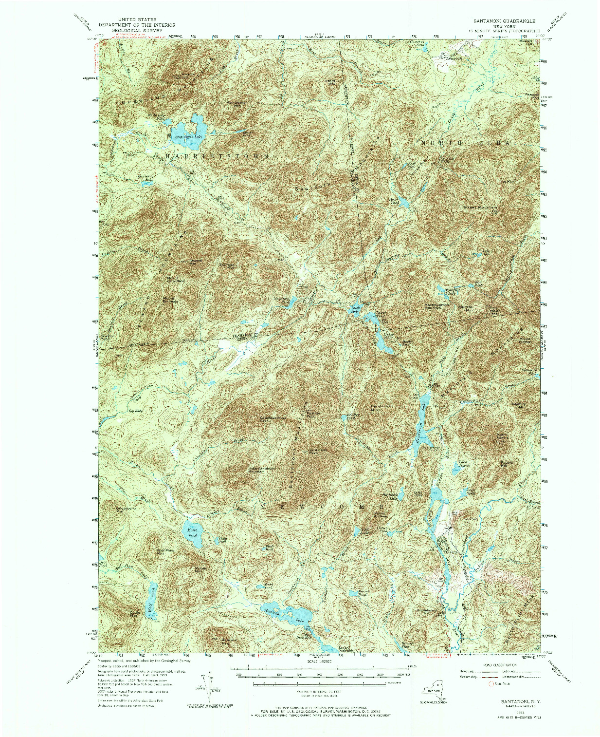 USGS 1:62500-SCALE QUADRANGLE FOR SANTANONI, NY 1953