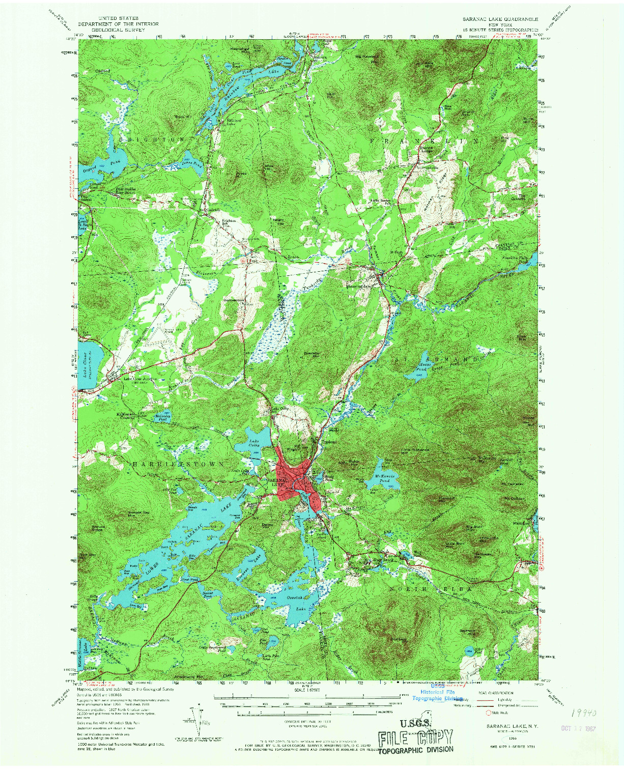 USGS 1:62500-SCALE QUADRANGLE FOR SARANAC LAKE, NY 1955