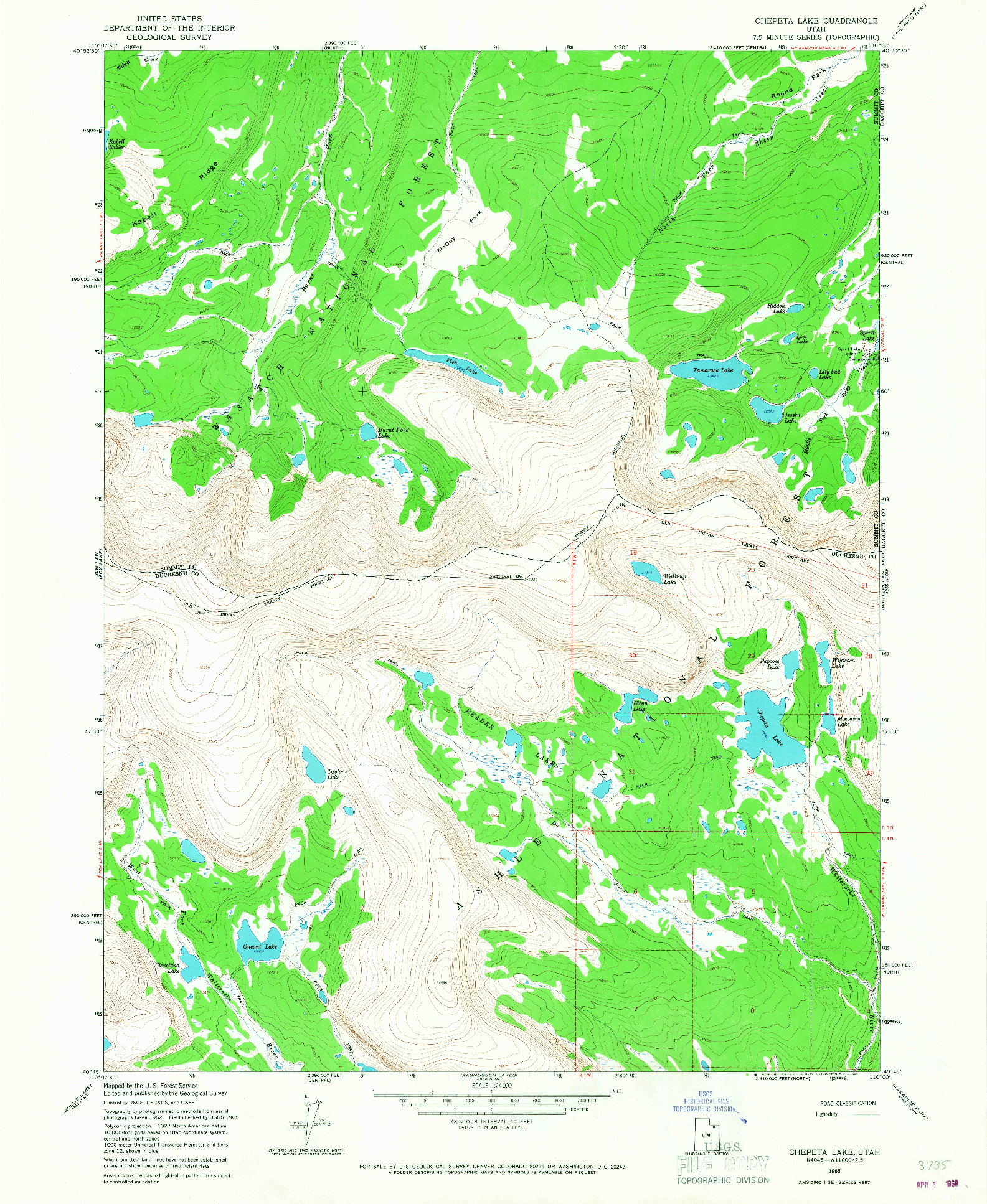 USGS 1:24000-SCALE QUADRANGLE FOR CHEPETA LAKE, UT 1965