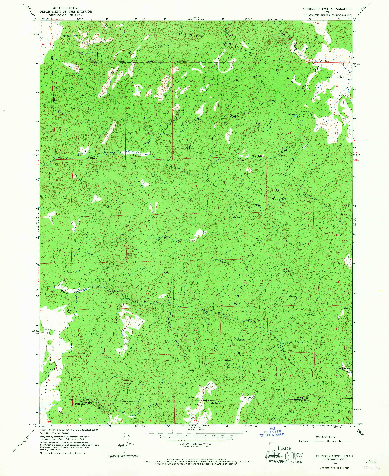 USGS 1:24000-SCALE QUADRANGLE FOR CHRISS CANYON, UT 1965