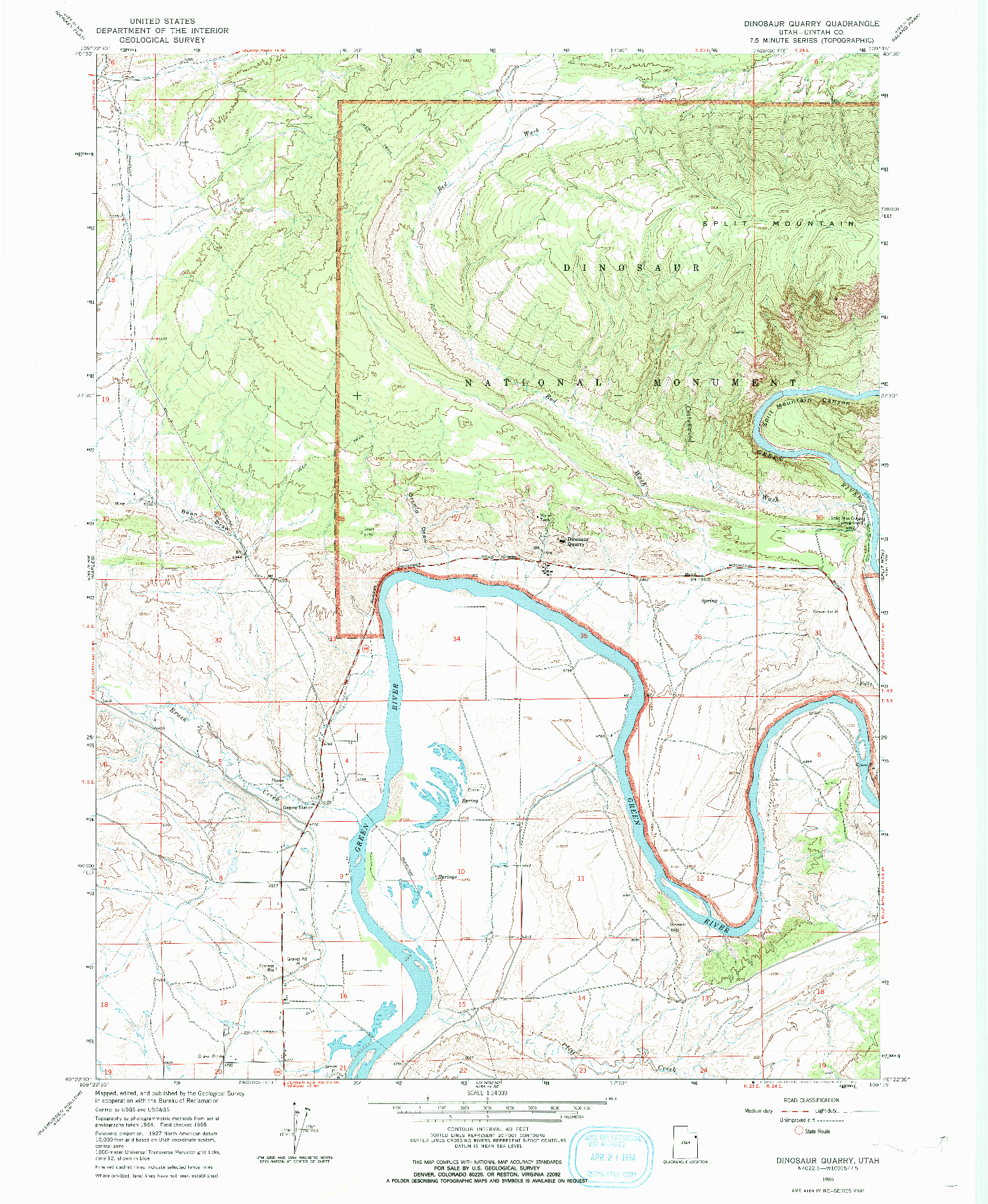 USGS 1:24000-SCALE QUADRANGLE FOR DINOSAUR QUARRY, UT 1965