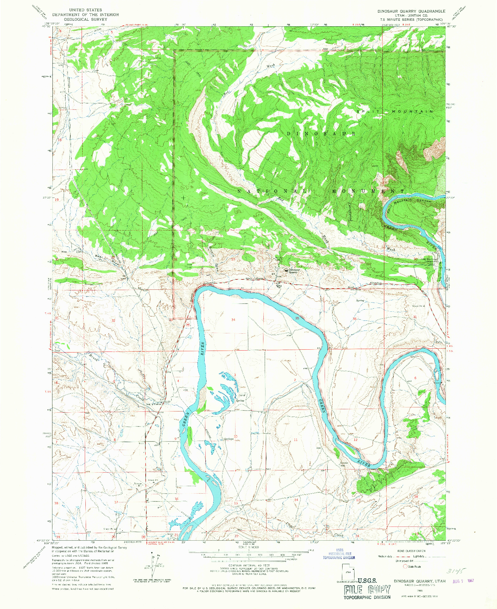 USGS 1:24000-SCALE QUADRANGLE FOR DINOSAUR QUARRY, UT 1965