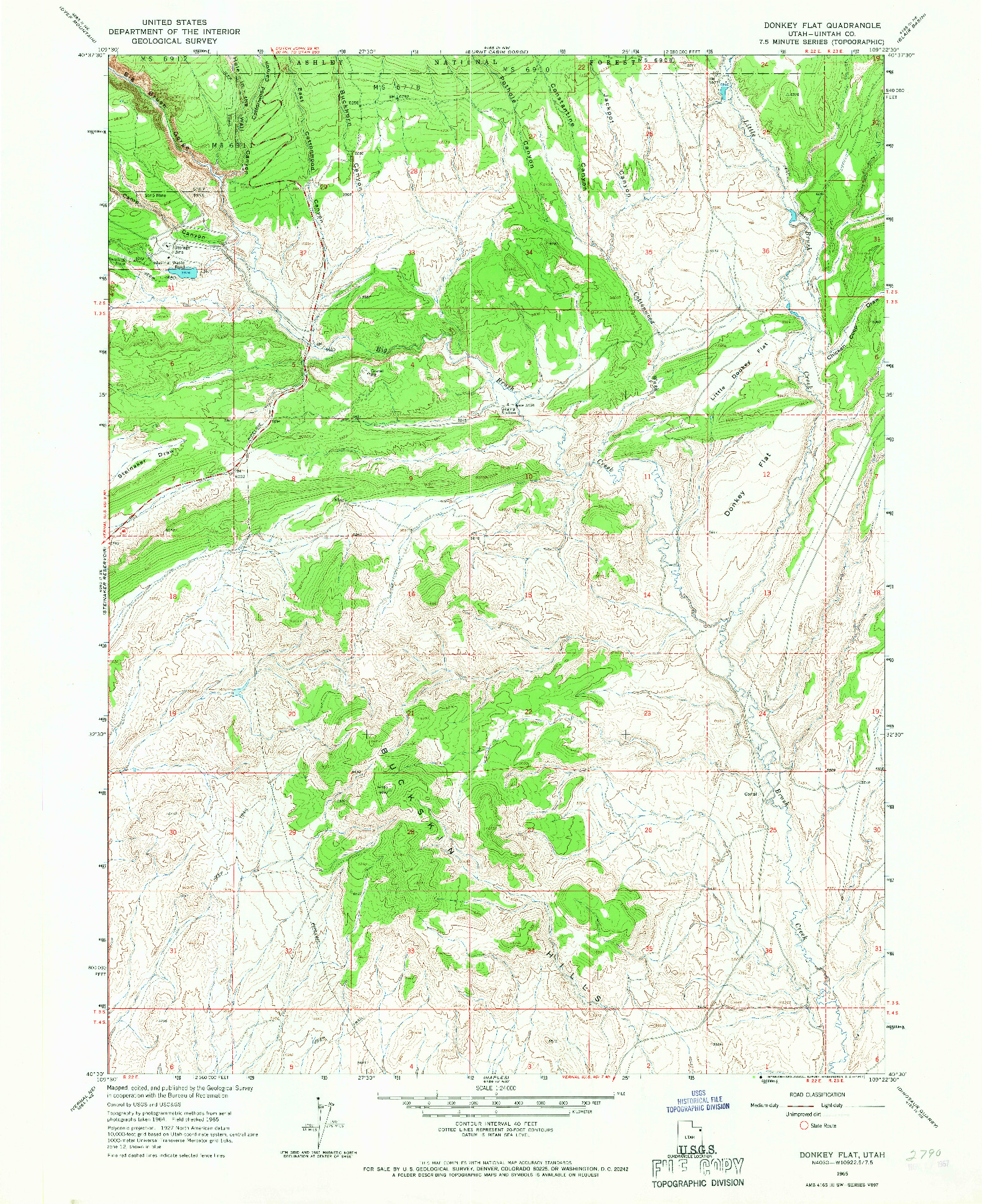 USGS 1:24000-SCALE QUADRANGLE FOR DONKEY FLAT, UT 1965