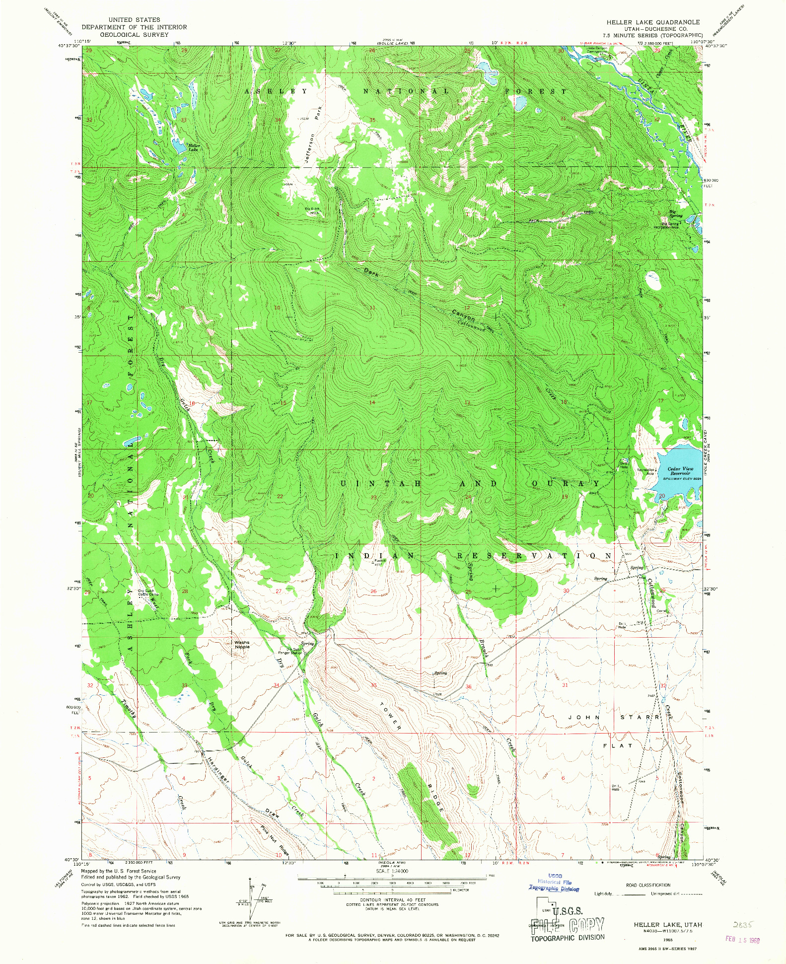 USGS 1:24000-SCALE QUADRANGLE FOR HELLER LAKE, UT 1965