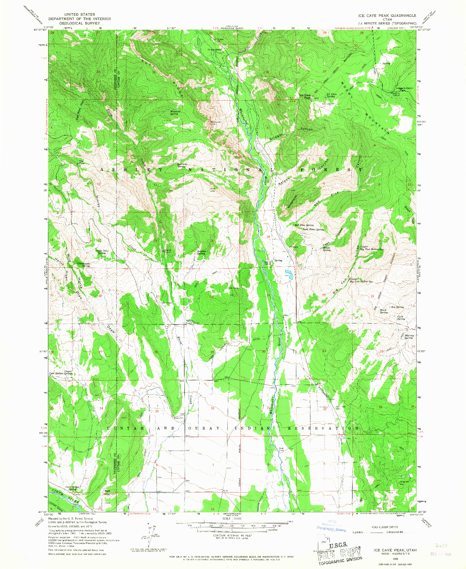 USGS 1:24000-SCALE QUADRANGLE FOR ICE CAVE PEAK, UT 1965