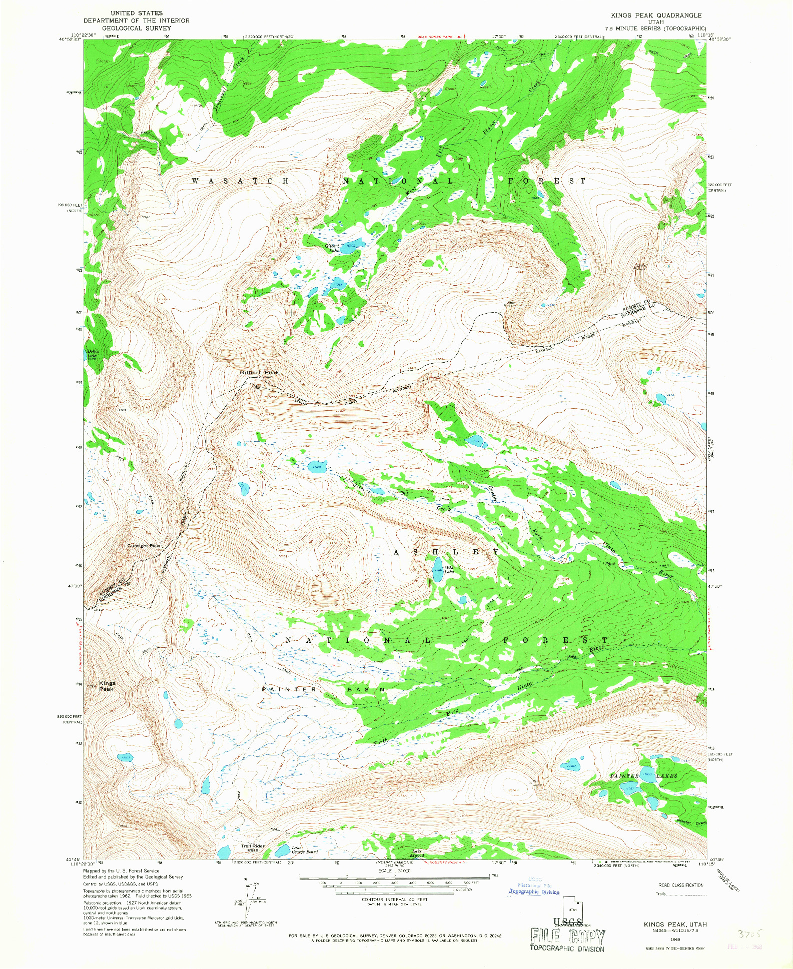 USGS 1:24000-SCALE QUADRANGLE FOR KINGS PEAK, UT 1965