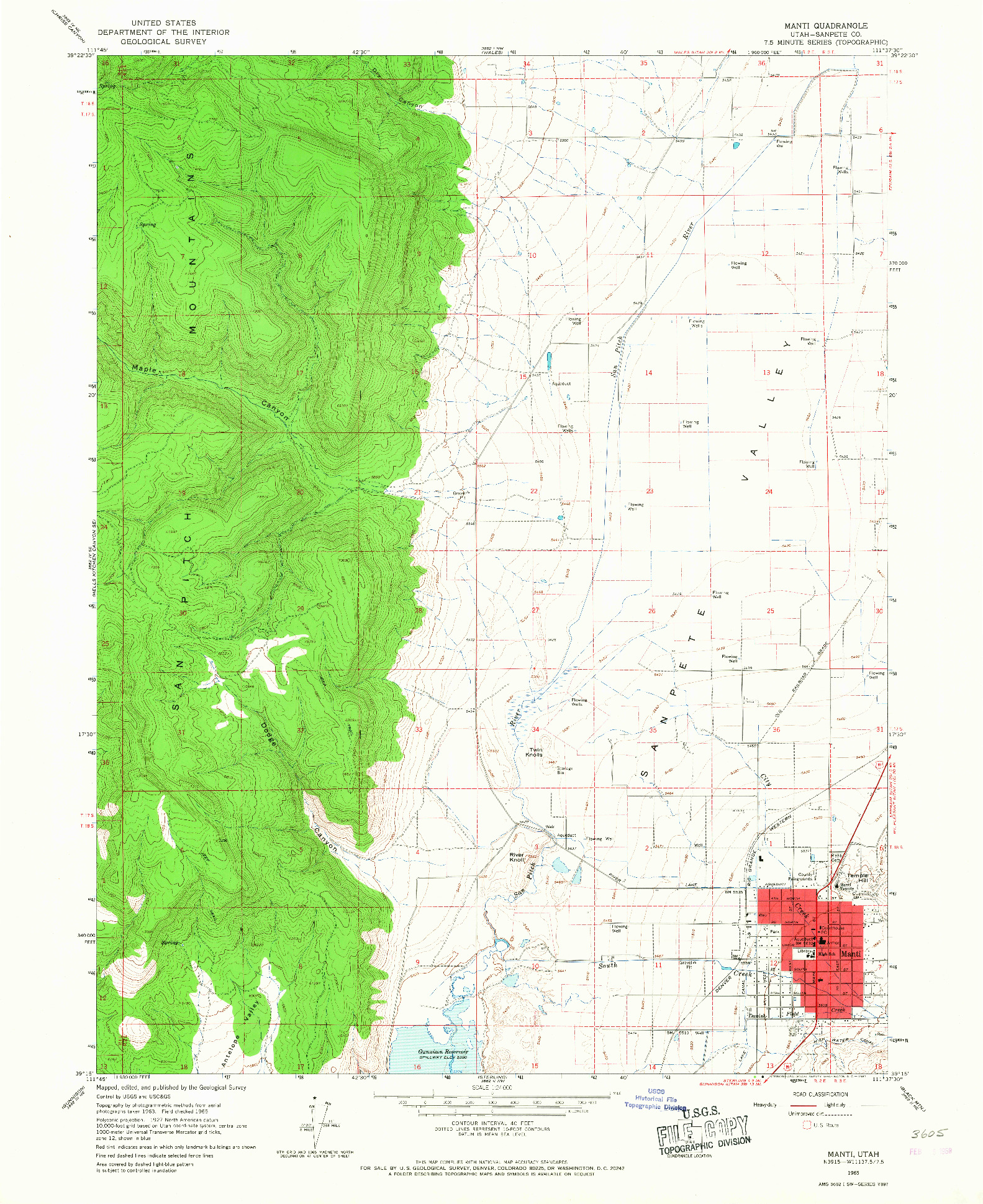 USGS 1:24000-SCALE QUADRANGLE FOR MANTI, UT 1965