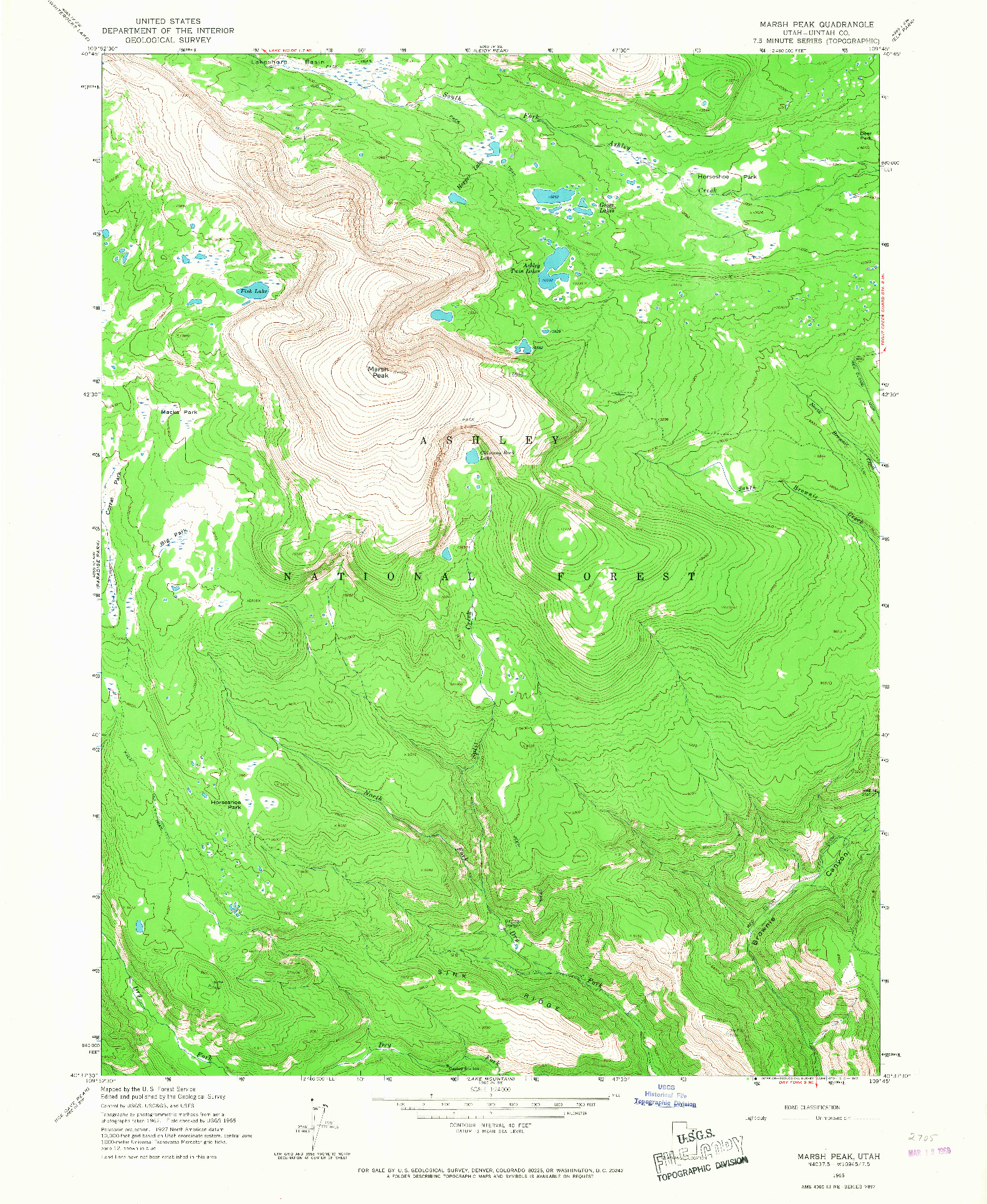 USGS 1:24000-SCALE QUADRANGLE FOR MARSH PEAK, UT 1965