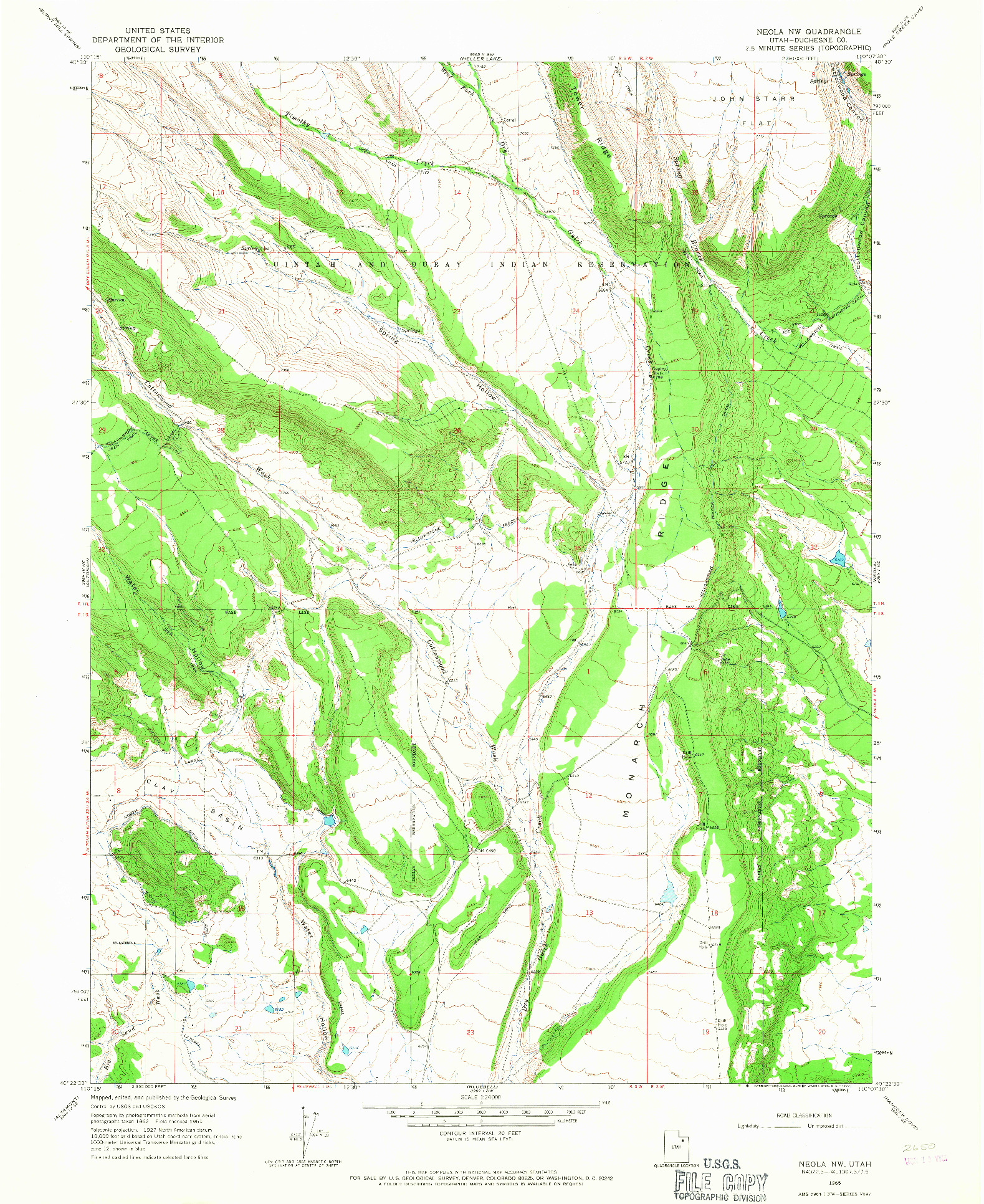 USGS 1:24000-SCALE QUADRANGLE FOR NEOLA NW, UT 1965
