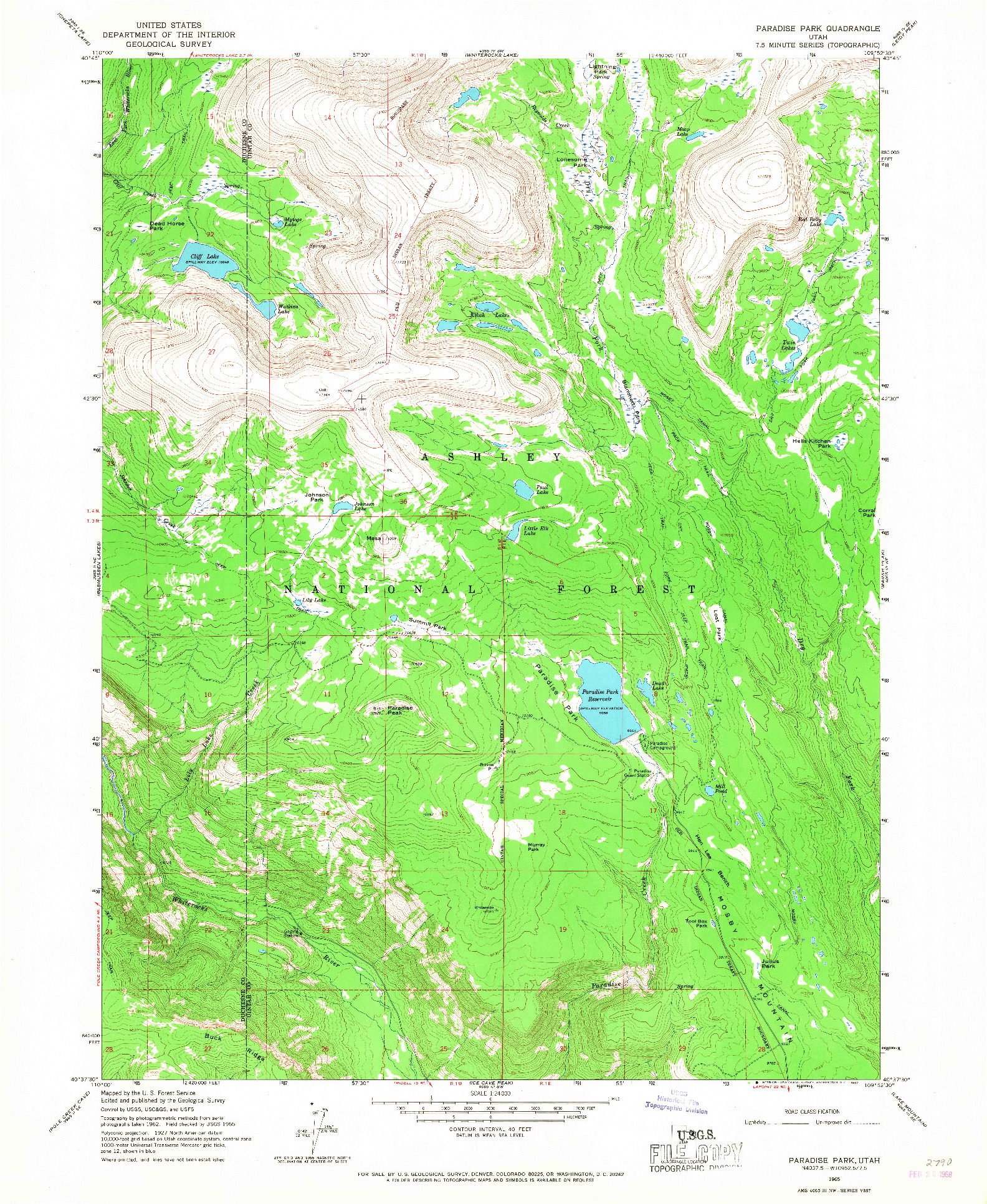 USGS 1:24000-SCALE QUADRANGLE FOR PARADISE PARK, UT 1965