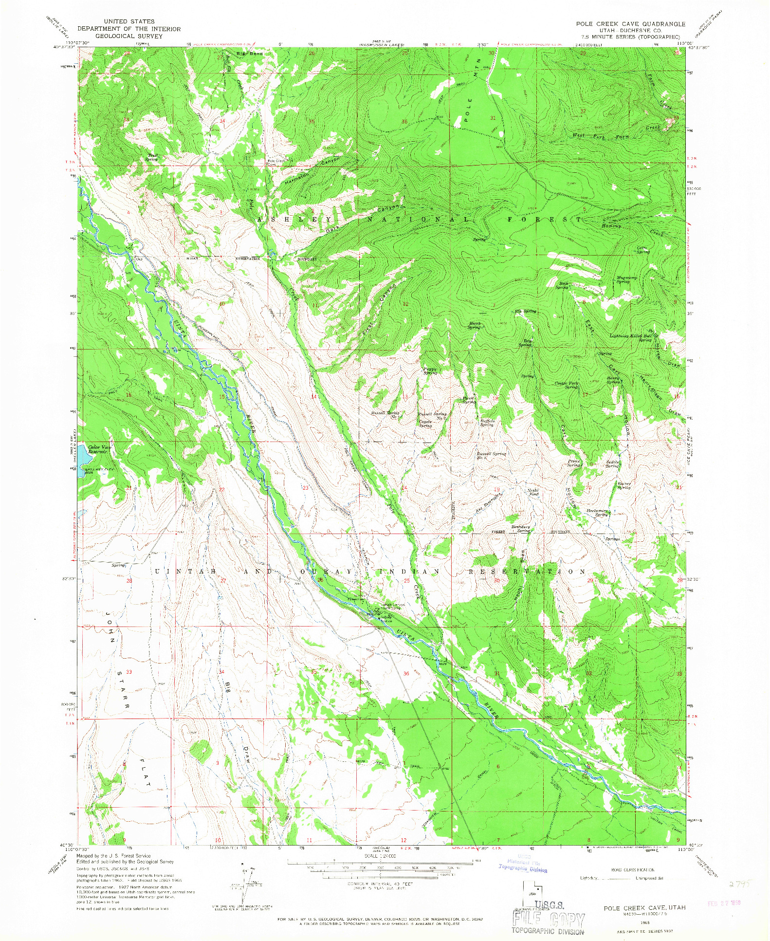 USGS 1:24000-SCALE QUADRANGLE FOR POLE CREEK CAVE, UT 1965