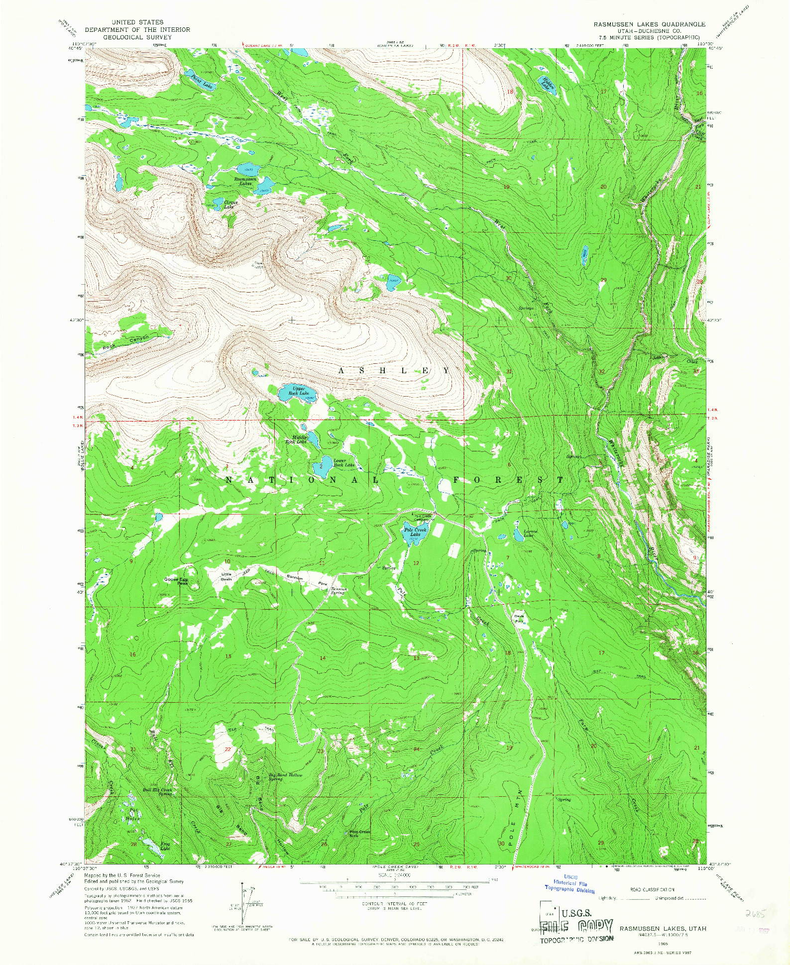 USGS 1:24000-SCALE QUADRANGLE FOR RASMUSSEN LAKES, UT 1965