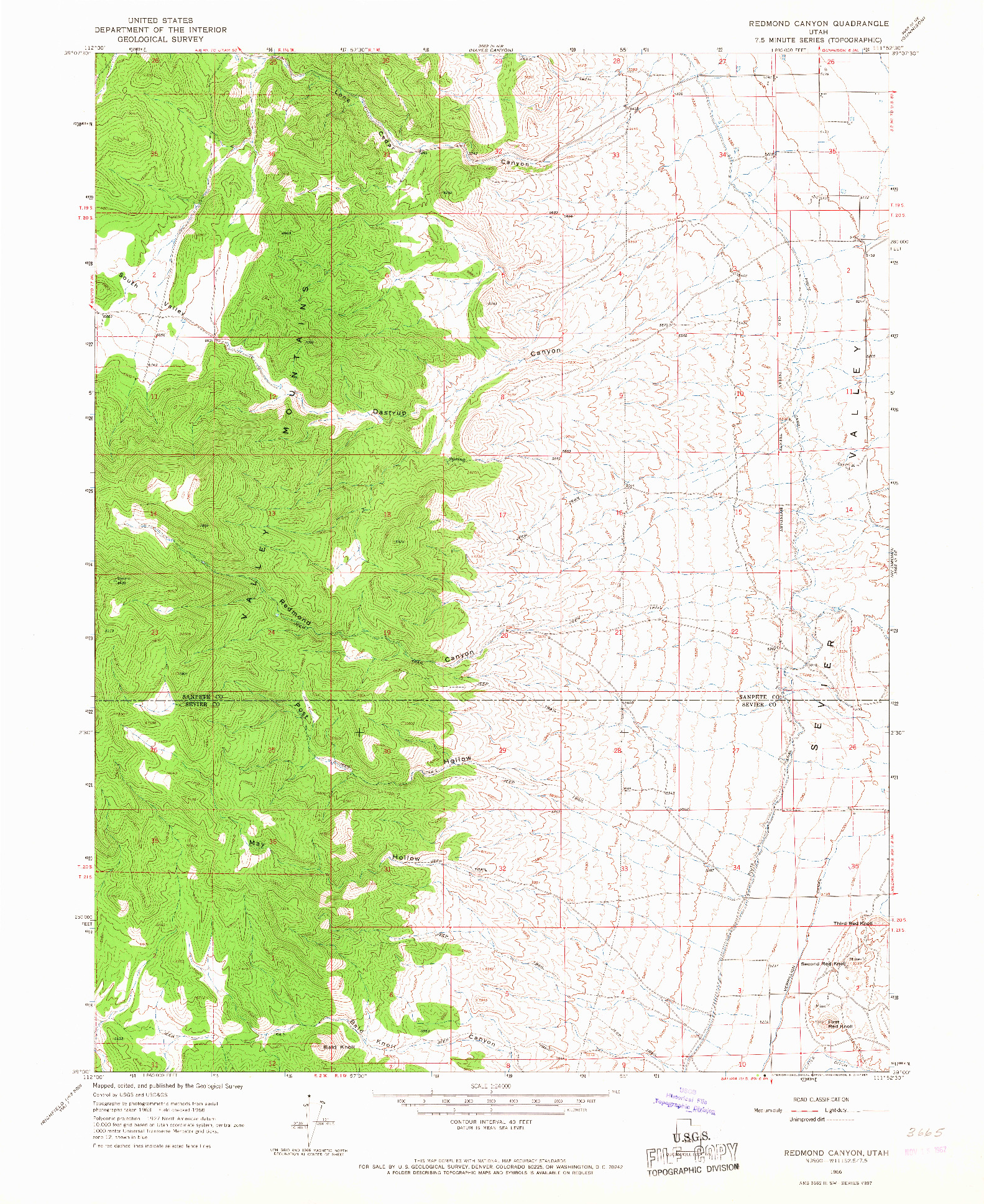 USGS 1:24000-SCALE QUADRANGLE FOR REDMOND CANYON, UT 1966