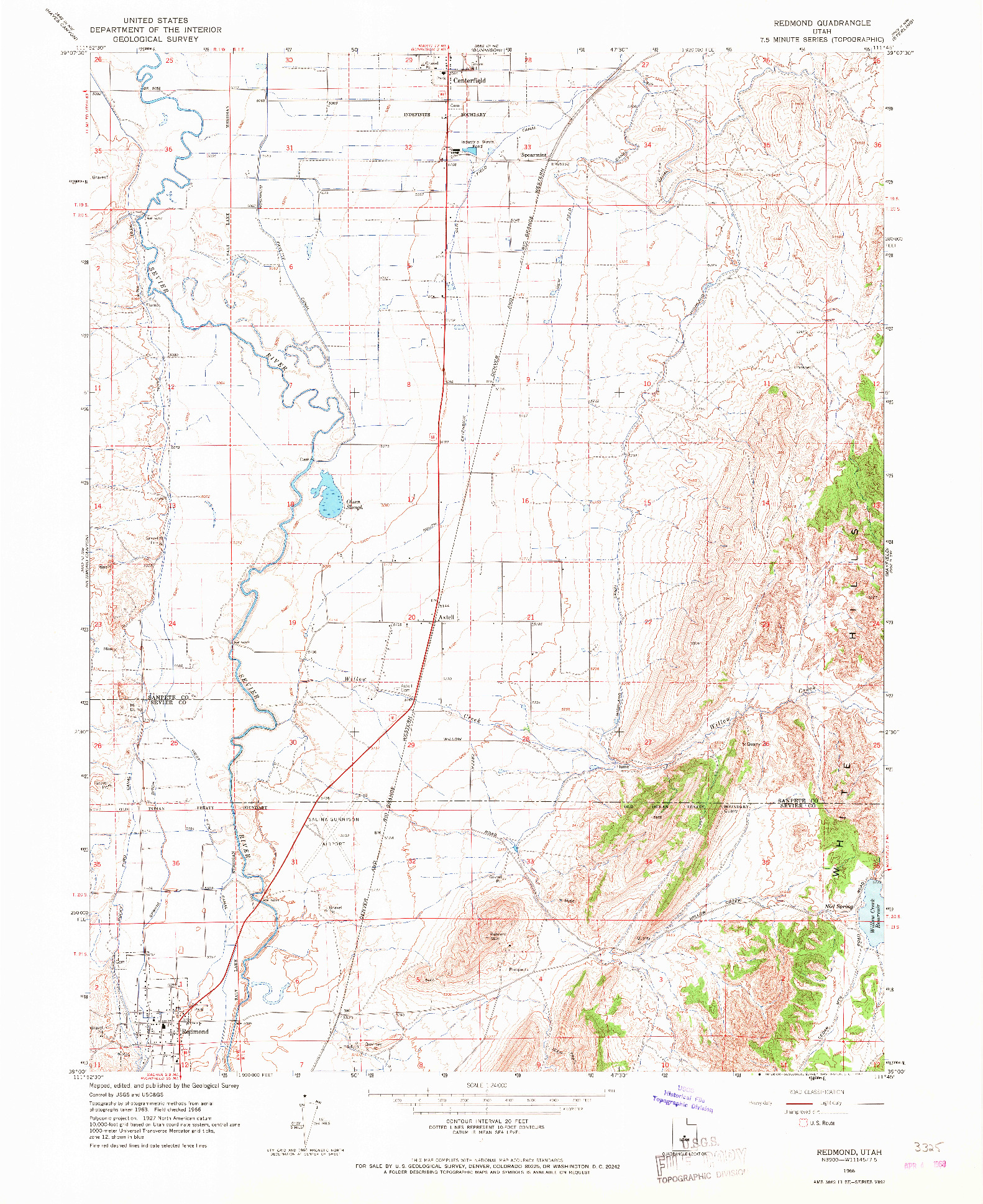 USGS 1:24000-SCALE QUADRANGLE FOR REDMOND, UT 1966