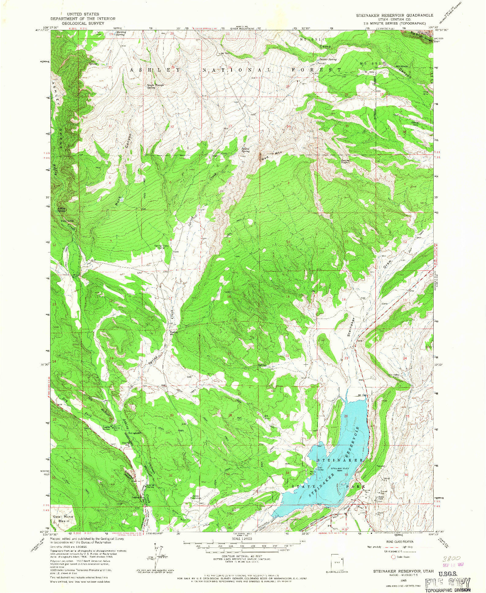 USGS 1:24000-SCALE QUADRANGLE FOR STEINAKER RESERVOIR, UT 1965