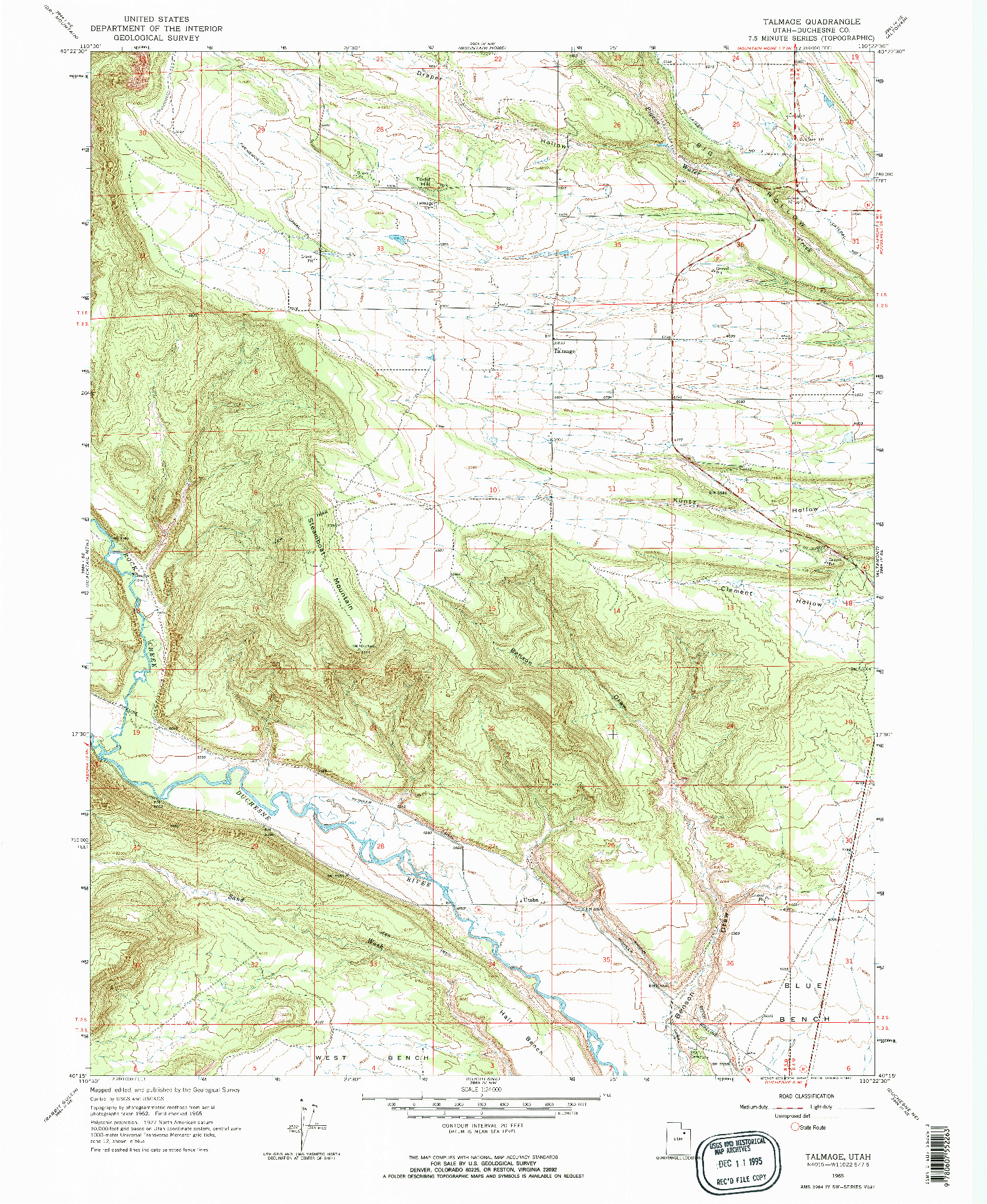 USGS 1:24000-SCALE QUADRANGLE FOR TALMAGE, UT 1965