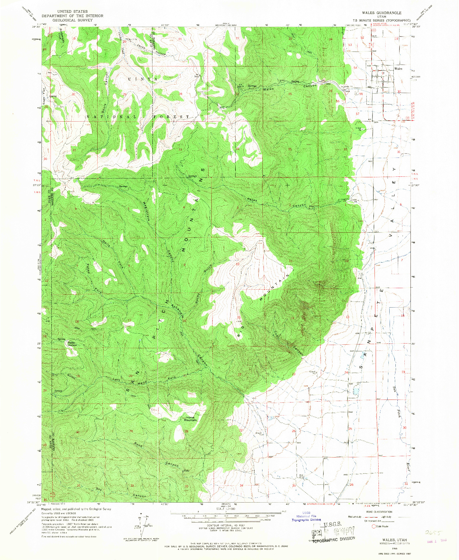 USGS 1:24000-SCALE QUADRANGLE FOR WALES, UT 1965