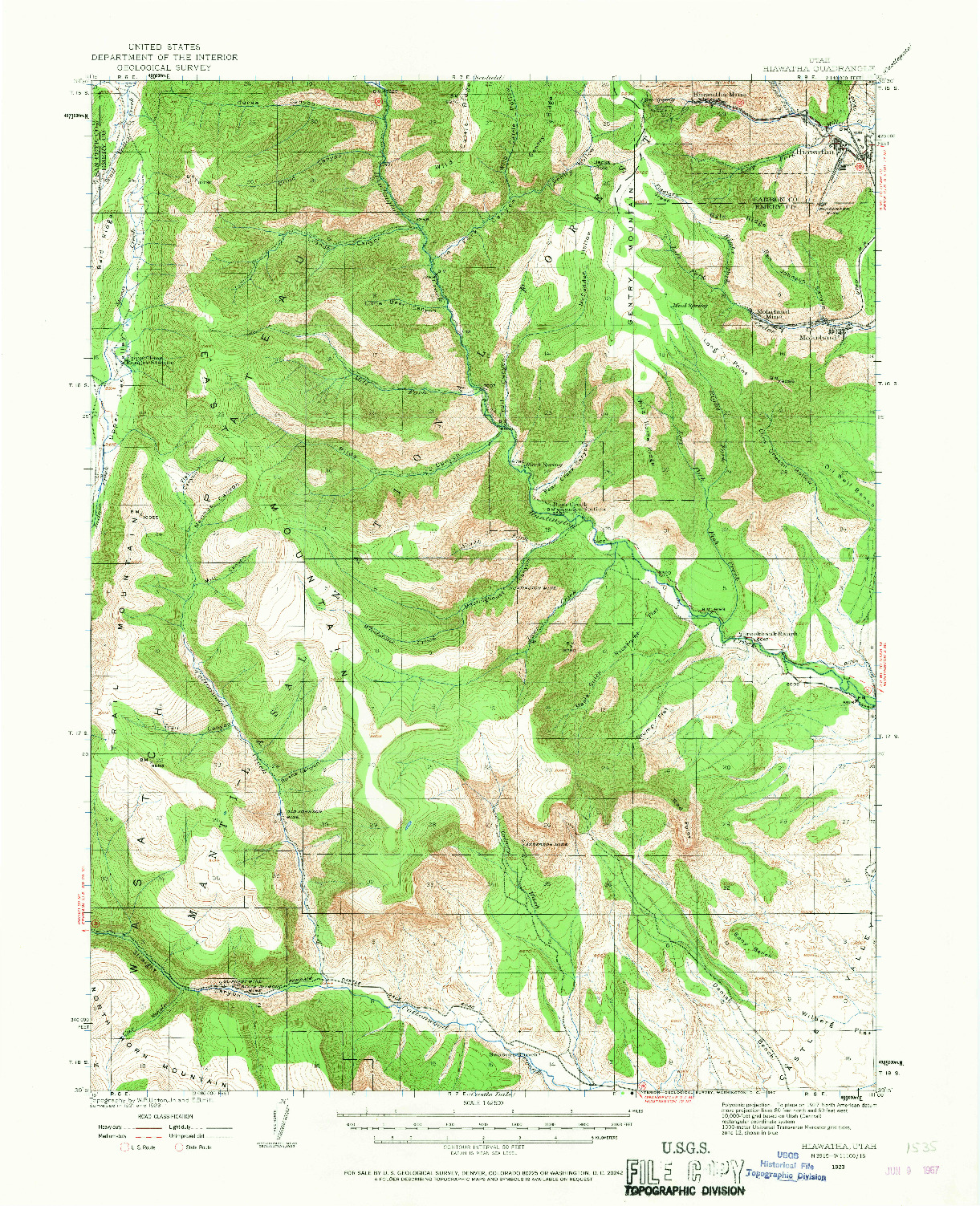 USGS 1:62500-SCALE QUADRANGLE FOR HIAWATHA, UT 1923