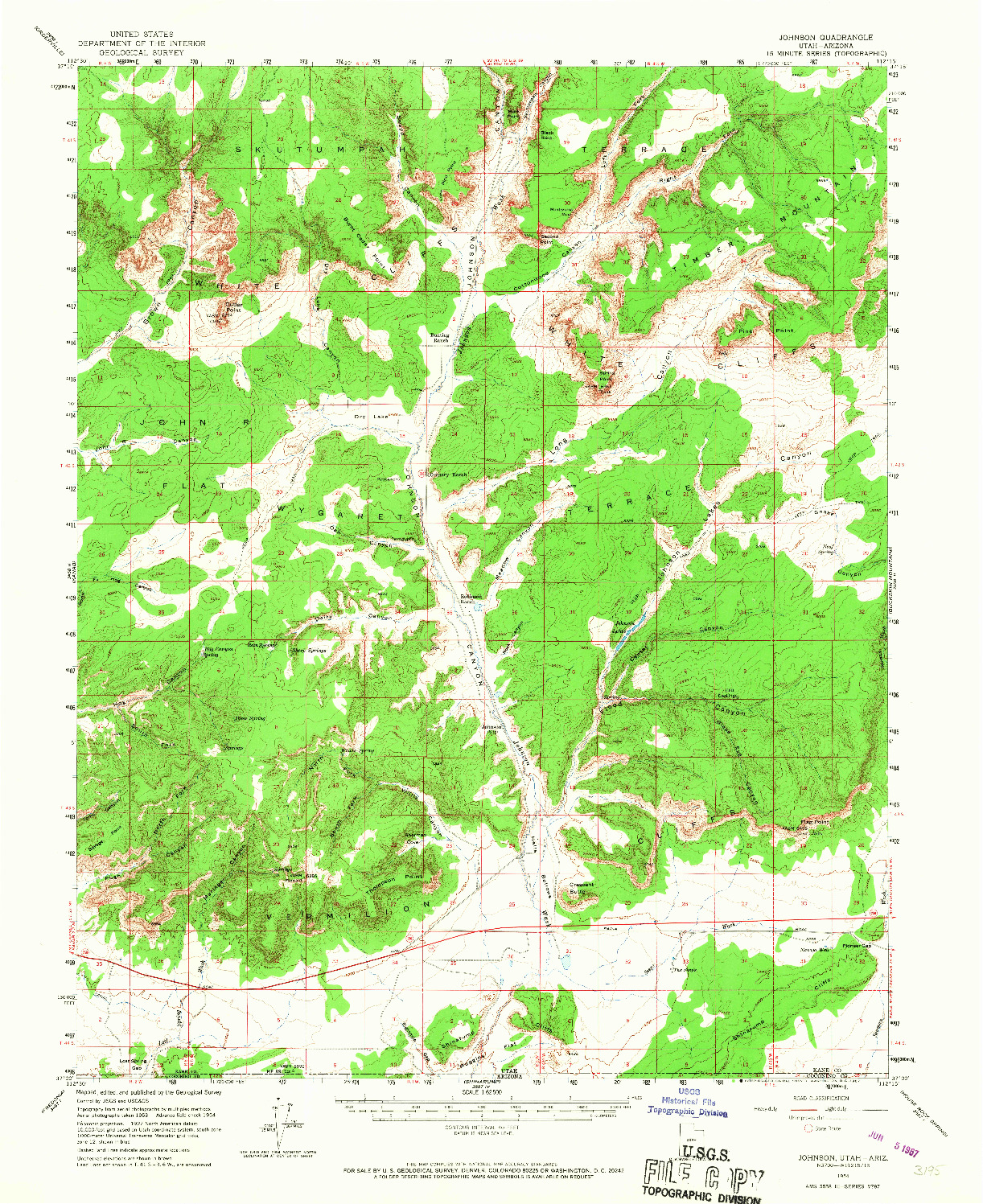 USGS 1:62500-SCALE QUADRANGLE FOR JOHNSON, UT 1954