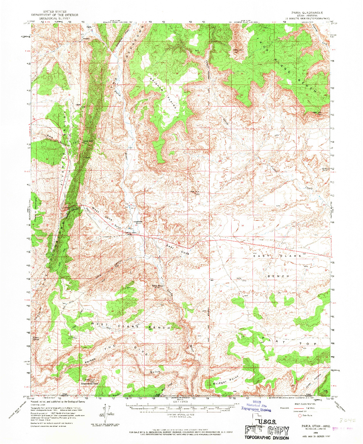 USGS 1:62500-SCALE QUADRANGLE FOR PARIA, UT 1954