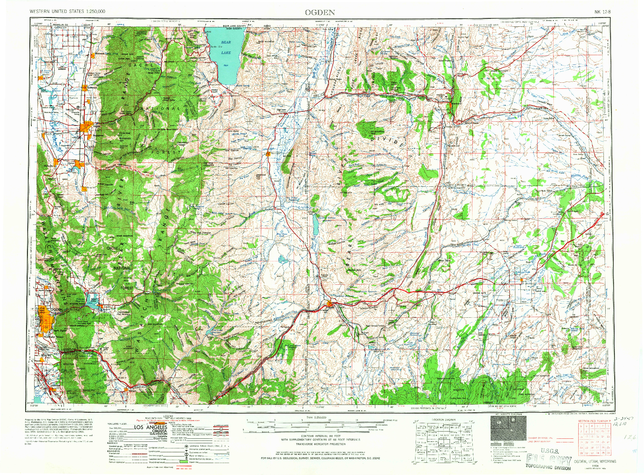 USGS 1:250000-SCALE QUADRANGLE FOR OGDEN, UT 1954