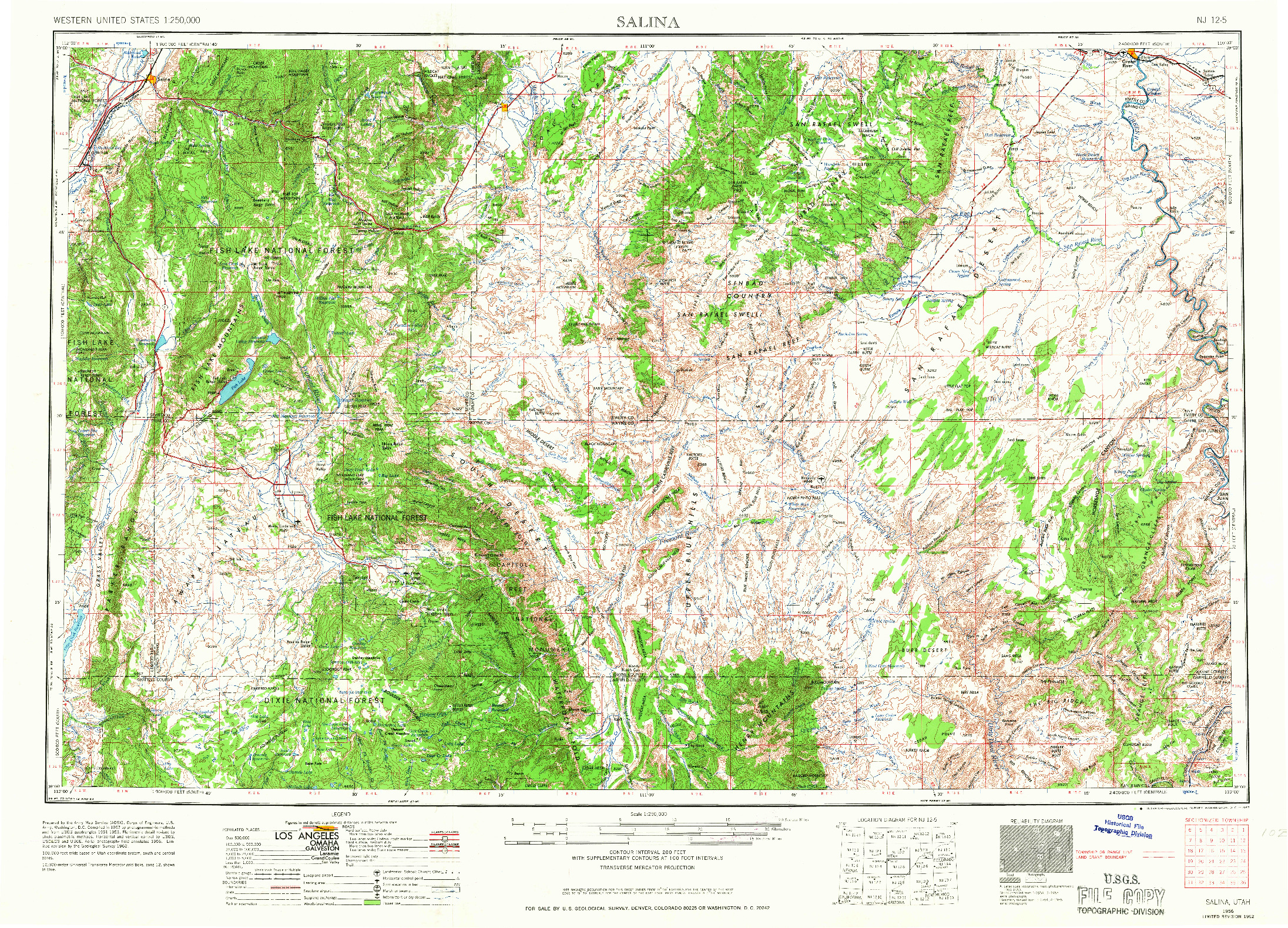 USGS 1:250000-SCALE QUADRANGLE FOR SALINA, UT 1956