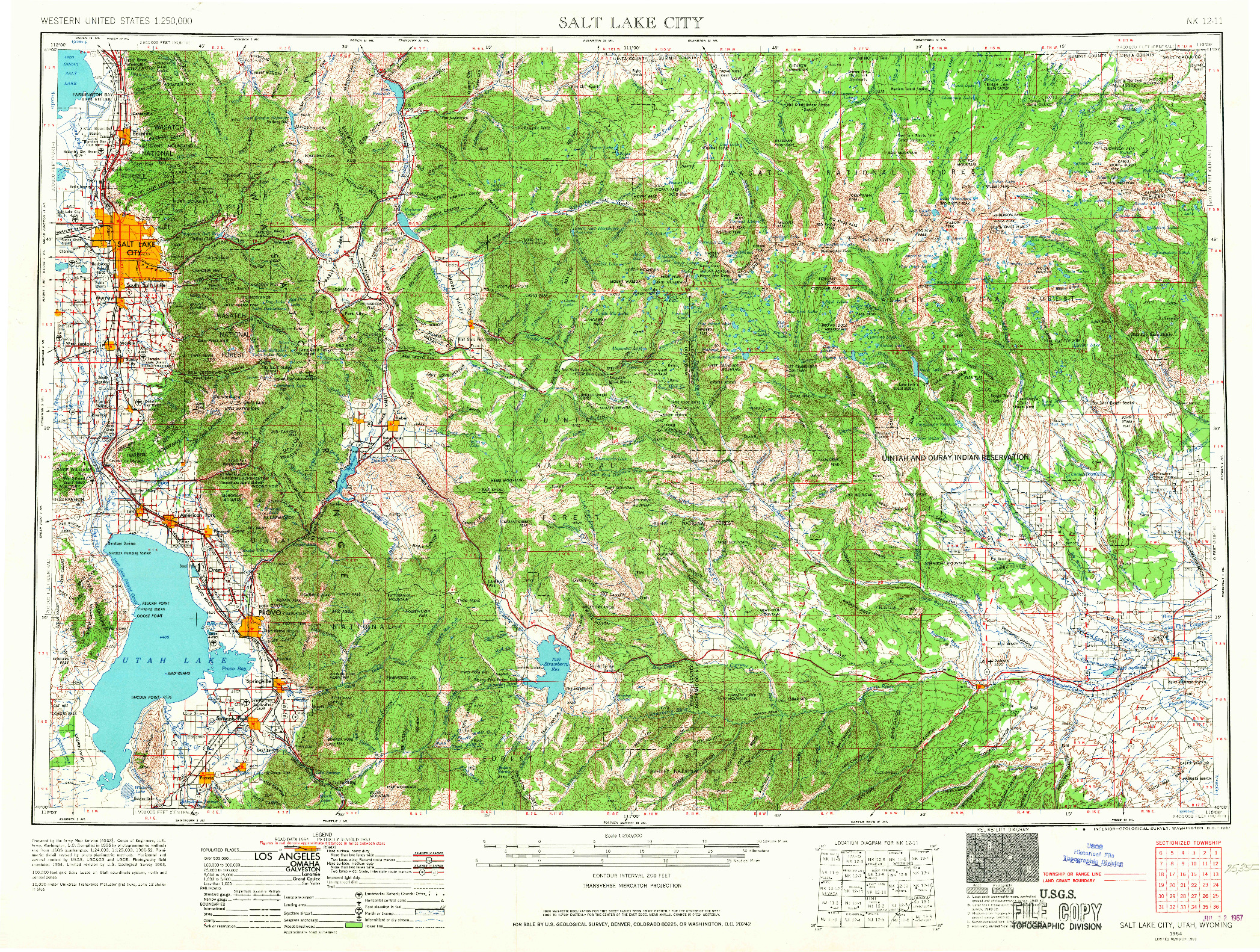 USGS 1:250000-SCALE QUADRANGLE FOR SALT LAKE CITY, UT 1954