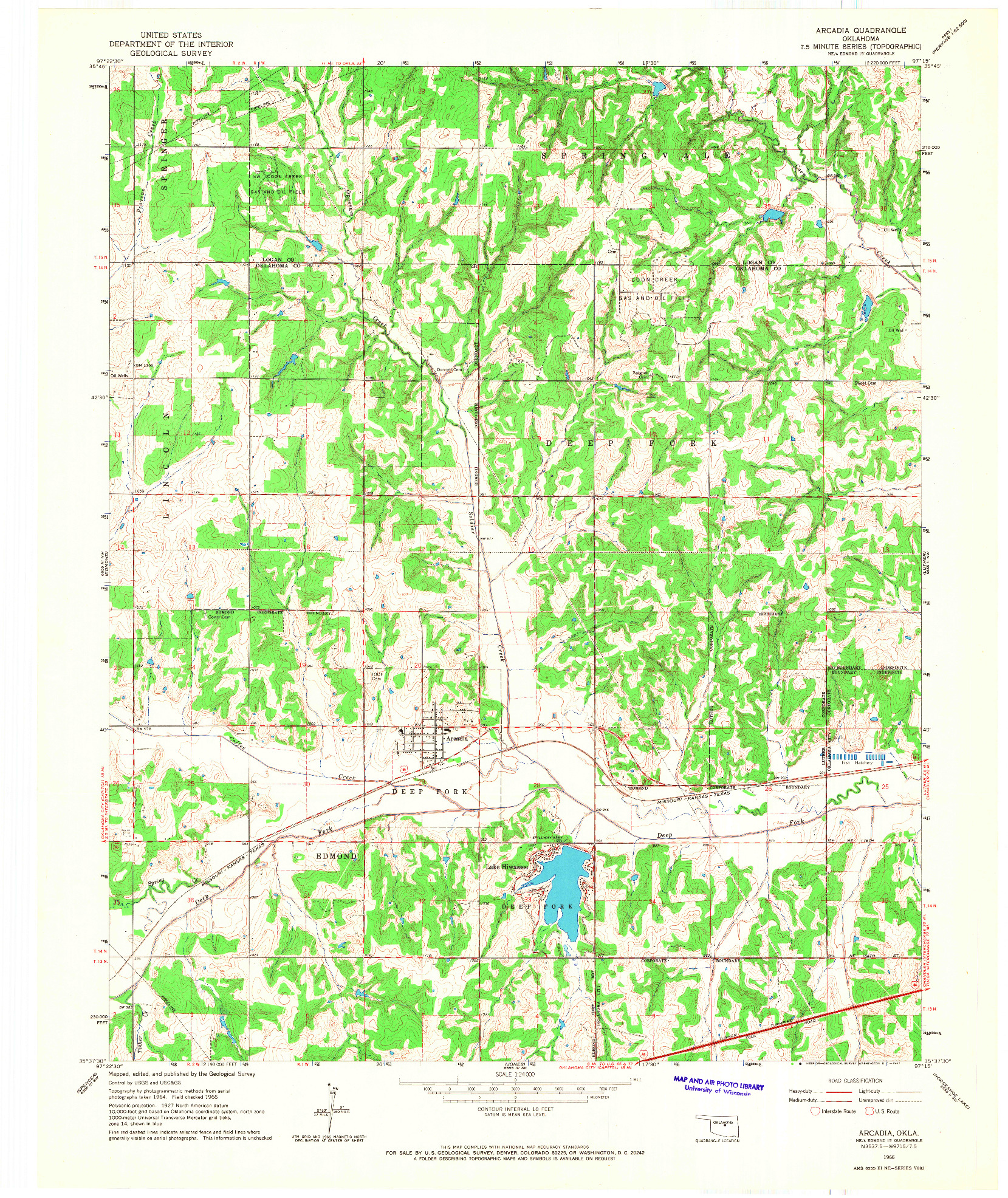 USGS 1:24000-SCALE QUADRANGLE FOR ARCADIA, OK 1966