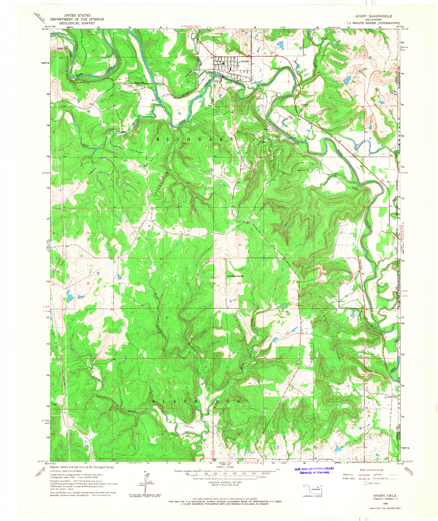 USGS 1:24000-SCALE QUADRANGLE FOR AVANT, OK 1966