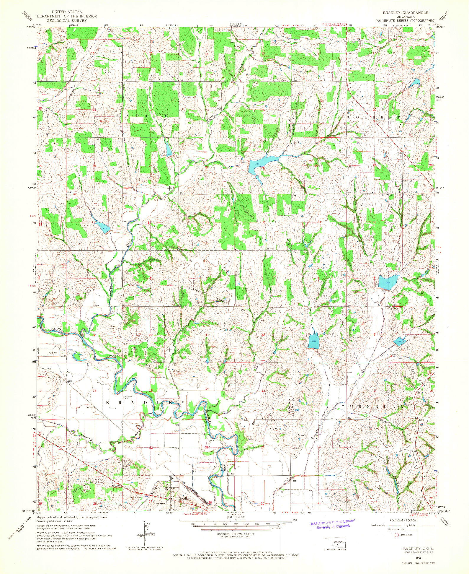 USGS 1:24000-SCALE QUADRANGLE FOR BRADLEY, OK 1966