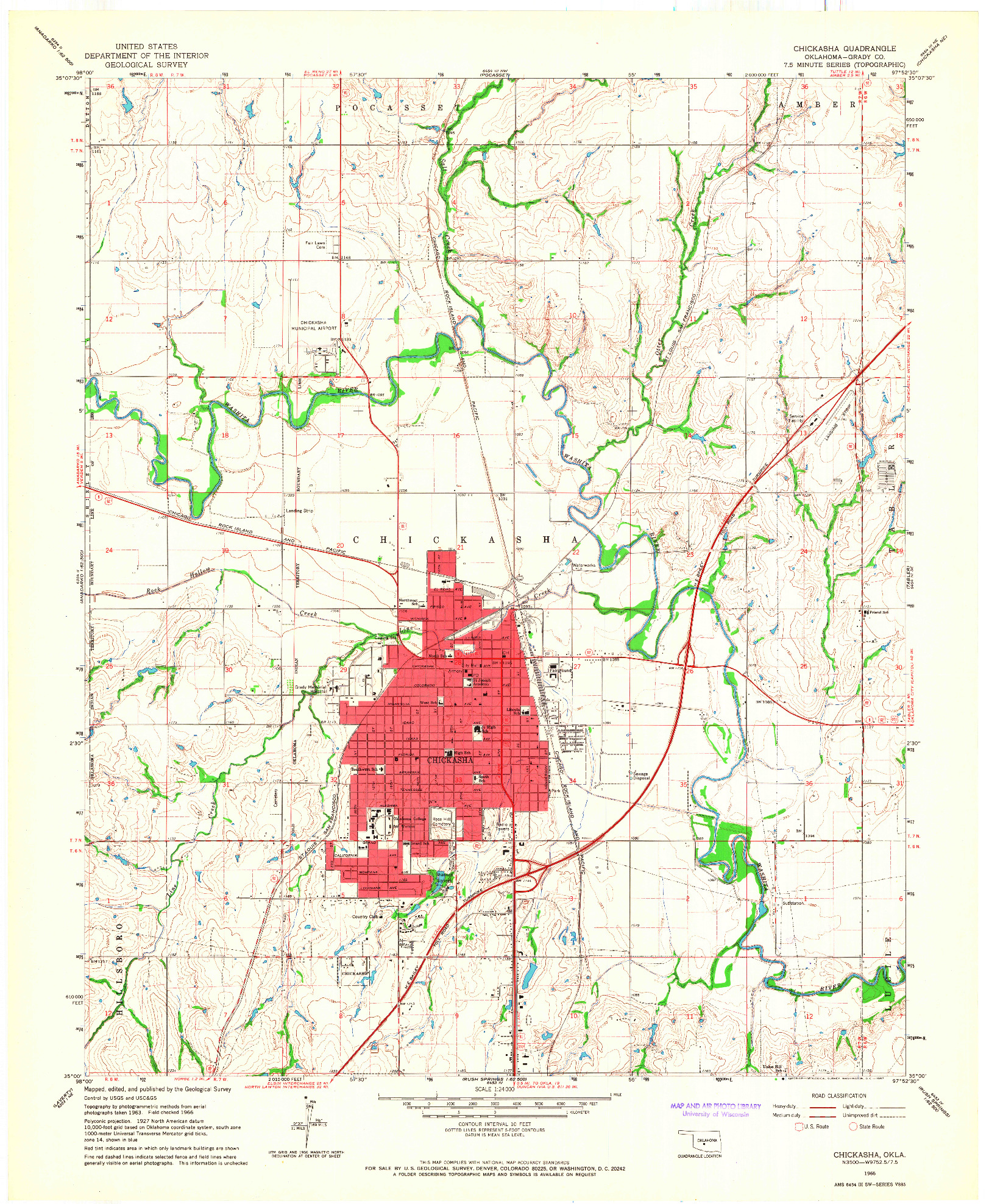 USGS 1:24000-SCALE QUADRANGLE FOR CHICKASHA, OK 1966
