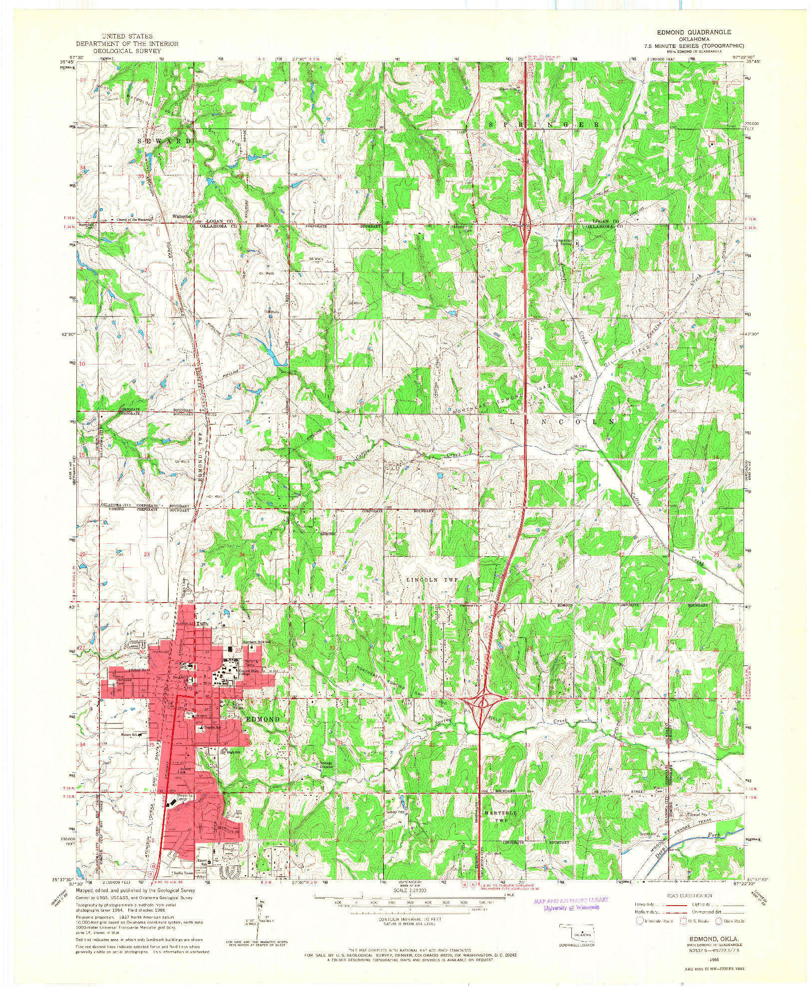 USGS 1:24000-SCALE QUADRANGLE FOR EDMOND, OK 1966