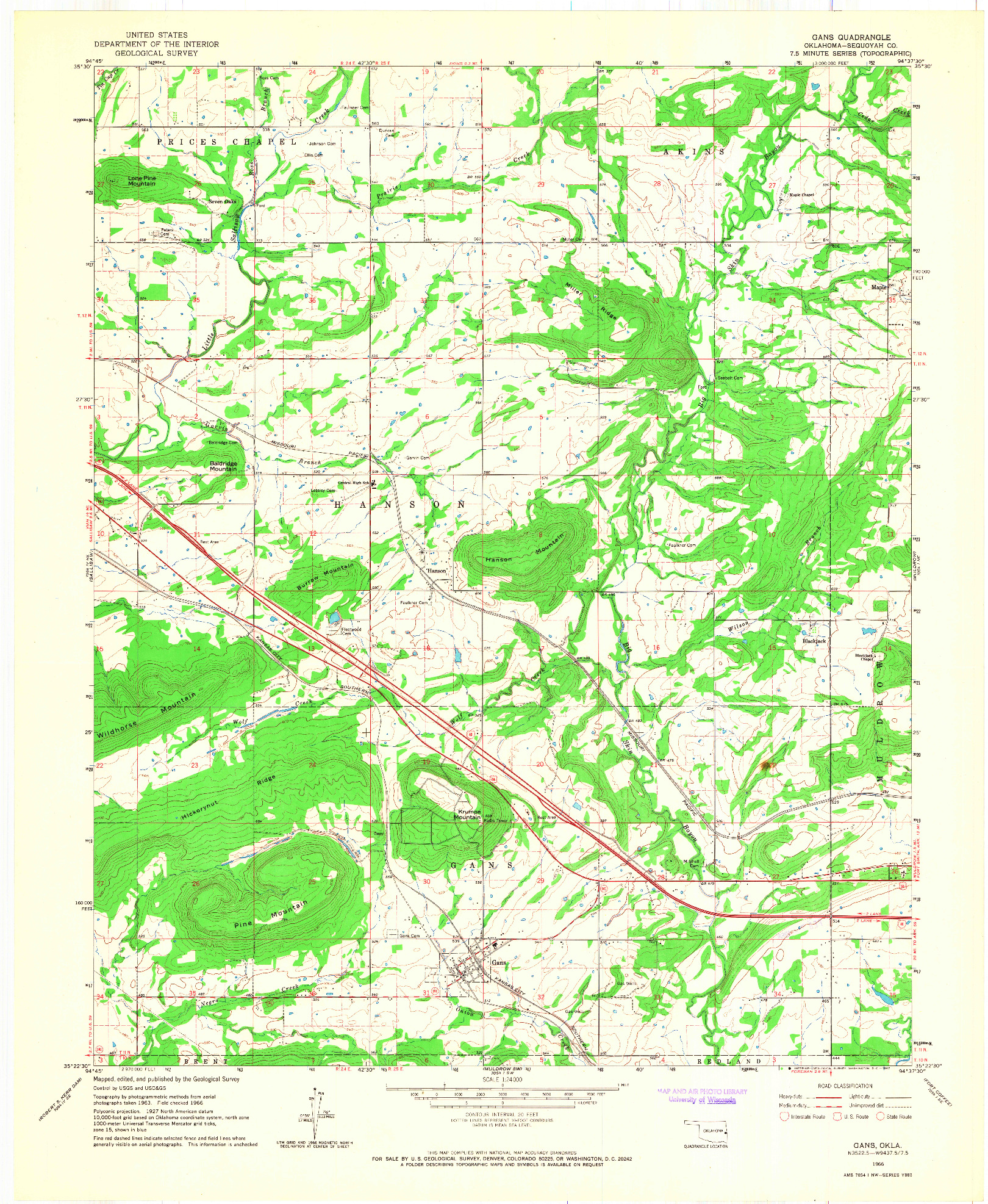 USGS 1:24000-SCALE QUADRANGLE FOR GANS, OK 1966