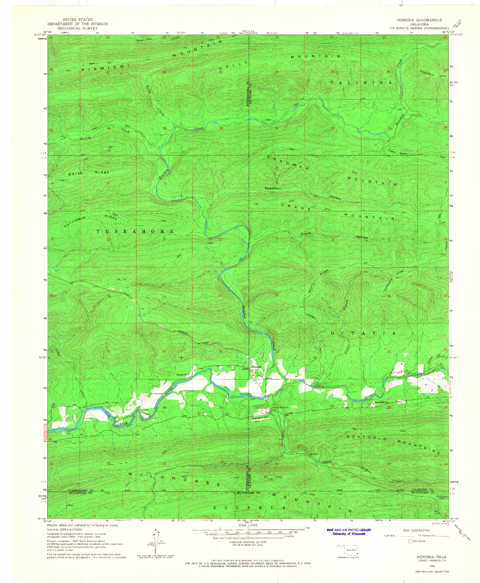 USGS 1:24000-SCALE QUADRANGLE FOR HONOBIA, OK 1966