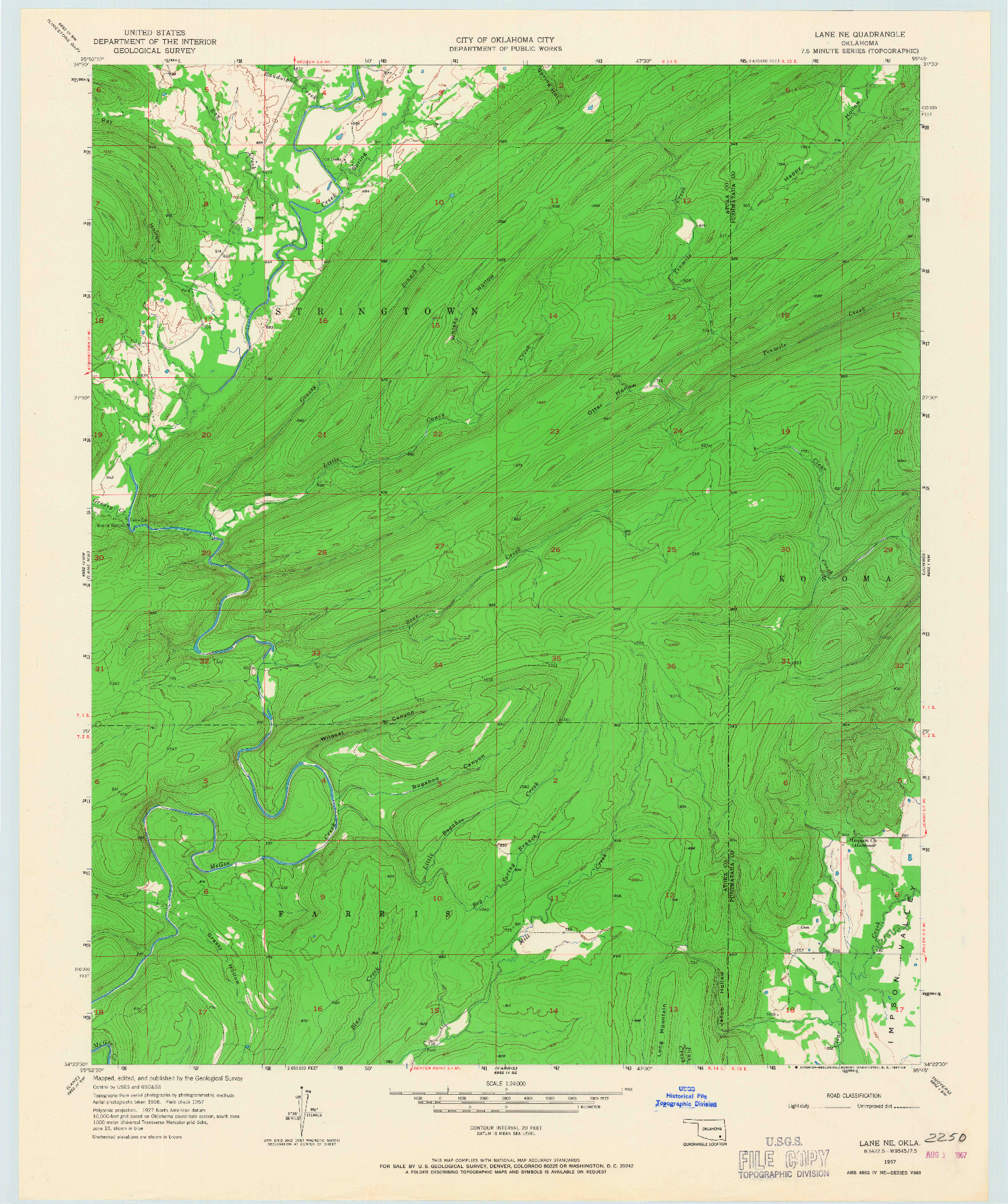 USGS 1:24000-SCALE QUADRANGLE FOR LANE NE, OK 1957