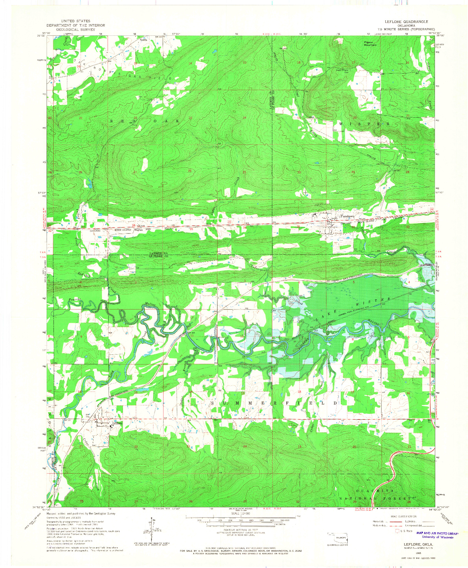 USGS 1:24000-SCALE QUADRANGLE FOR LEFLORE, OK 1965
