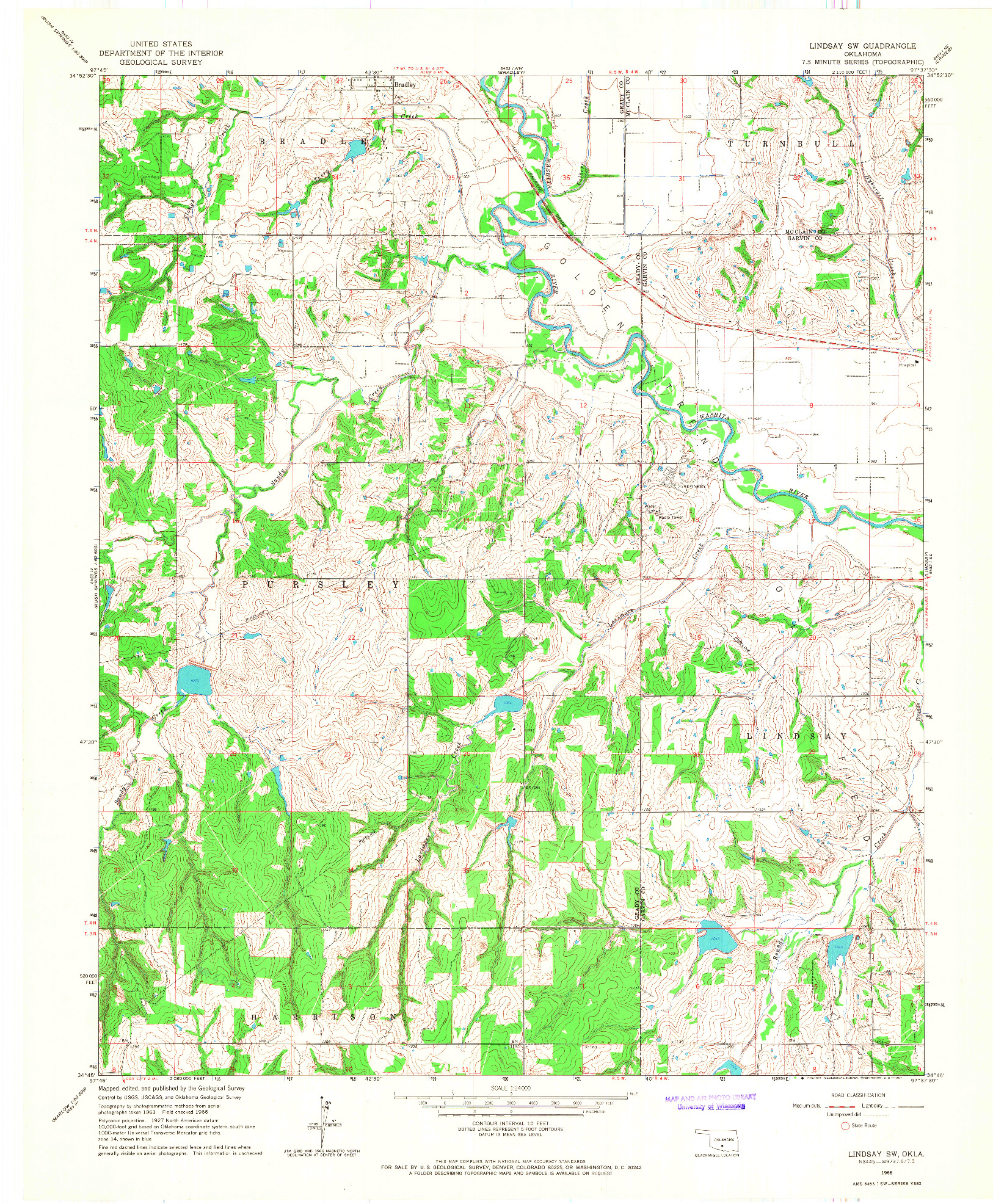 USGS 1:24000-SCALE QUADRANGLE FOR LINDSAY SW, OK 1966