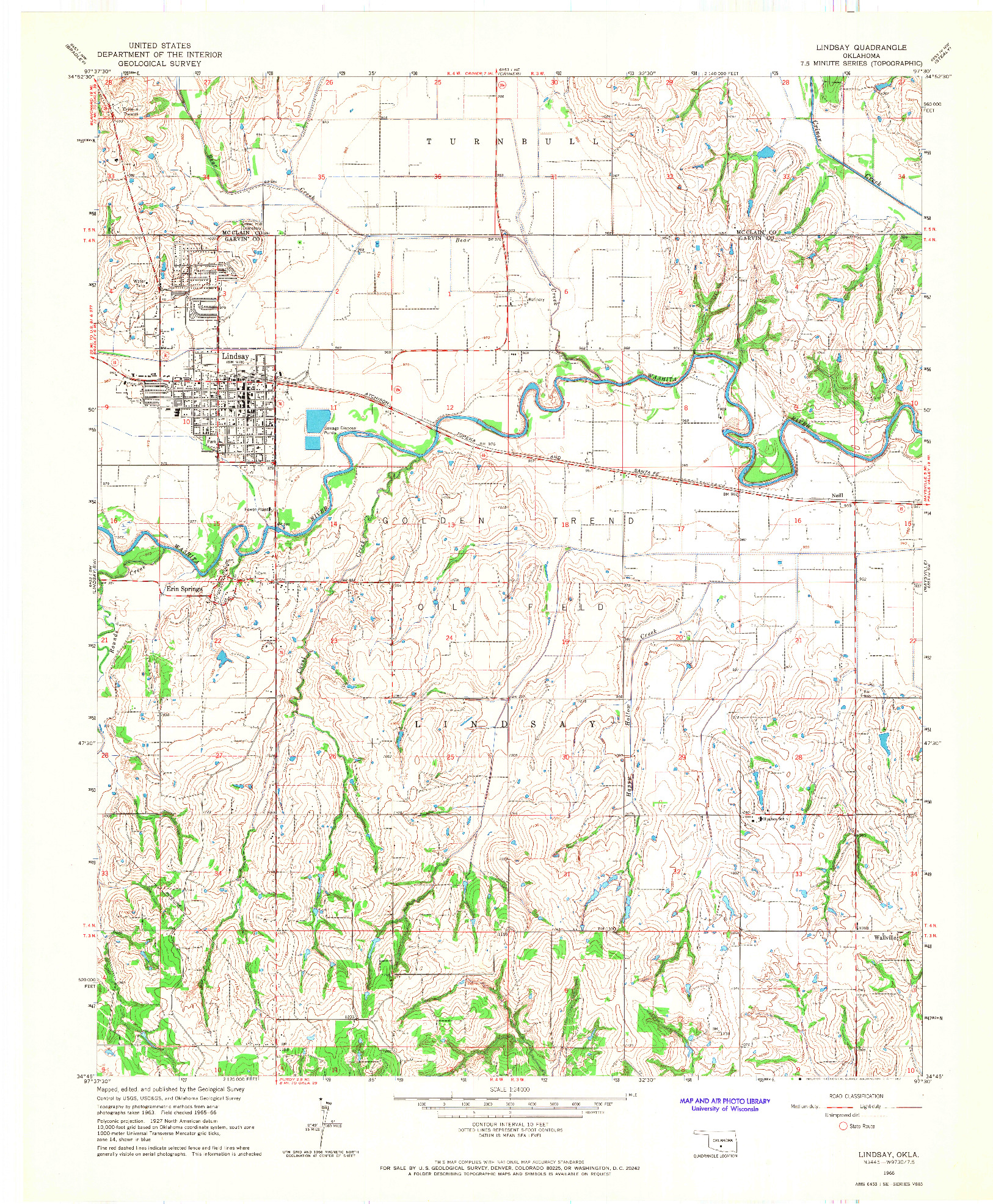 USGS 1:24000-SCALE QUADRANGLE FOR LINDSAY, OK 1966
