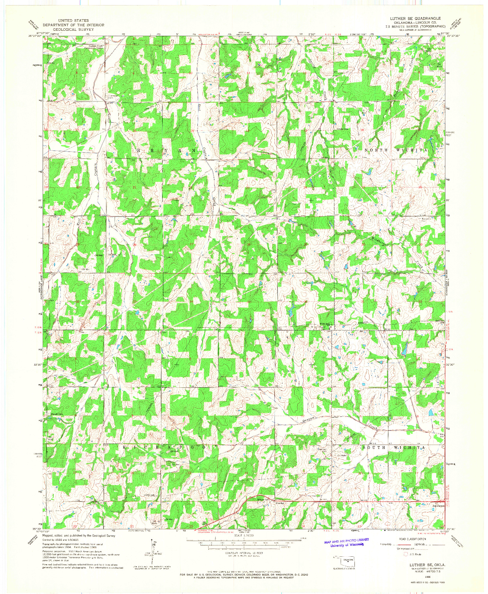 USGS 1:24000-SCALE QUADRANGLE FOR LUTHER SE, OK 1966