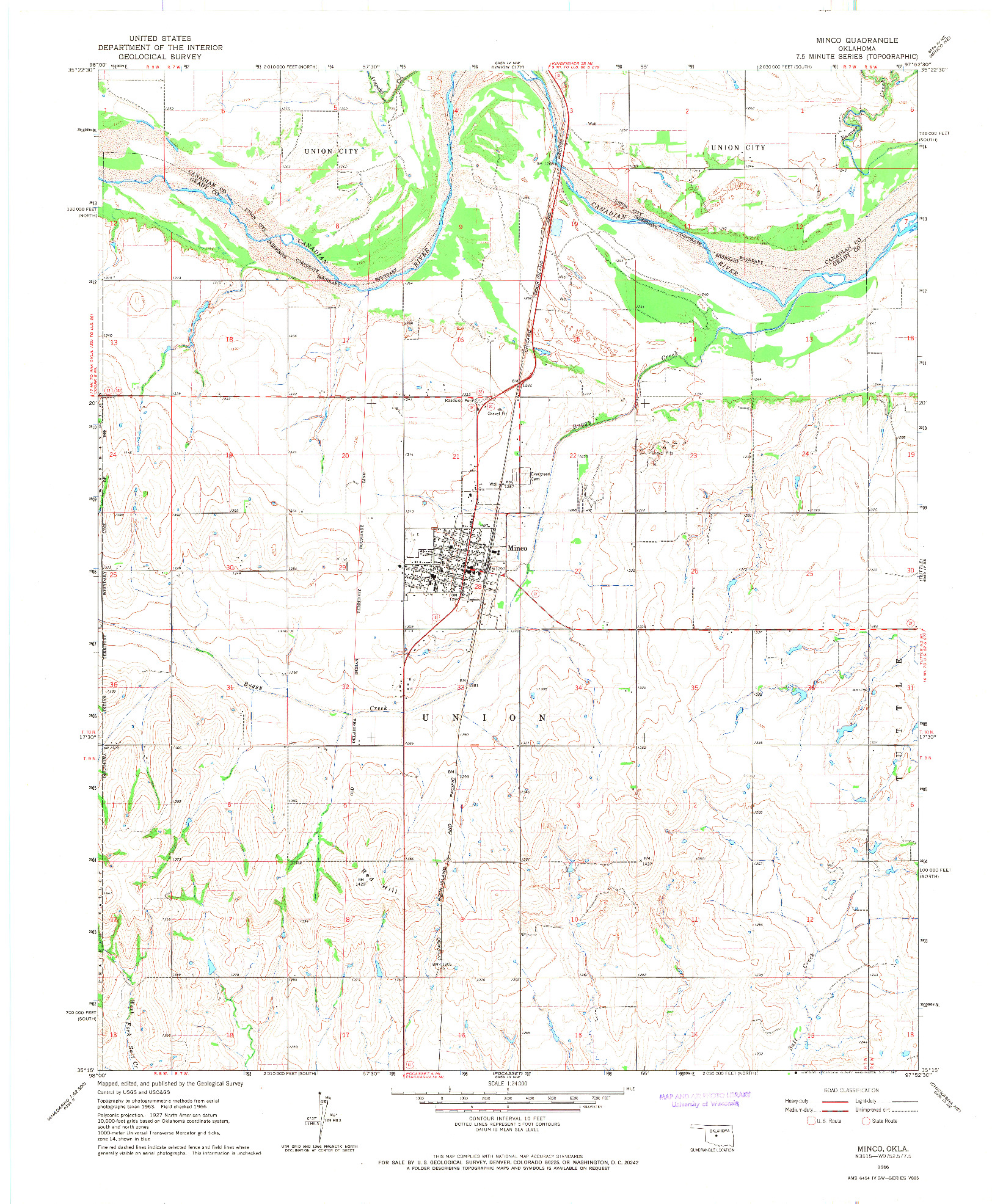 USGS 1:24000-SCALE QUADRANGLE FOR MINCO, OK 1966