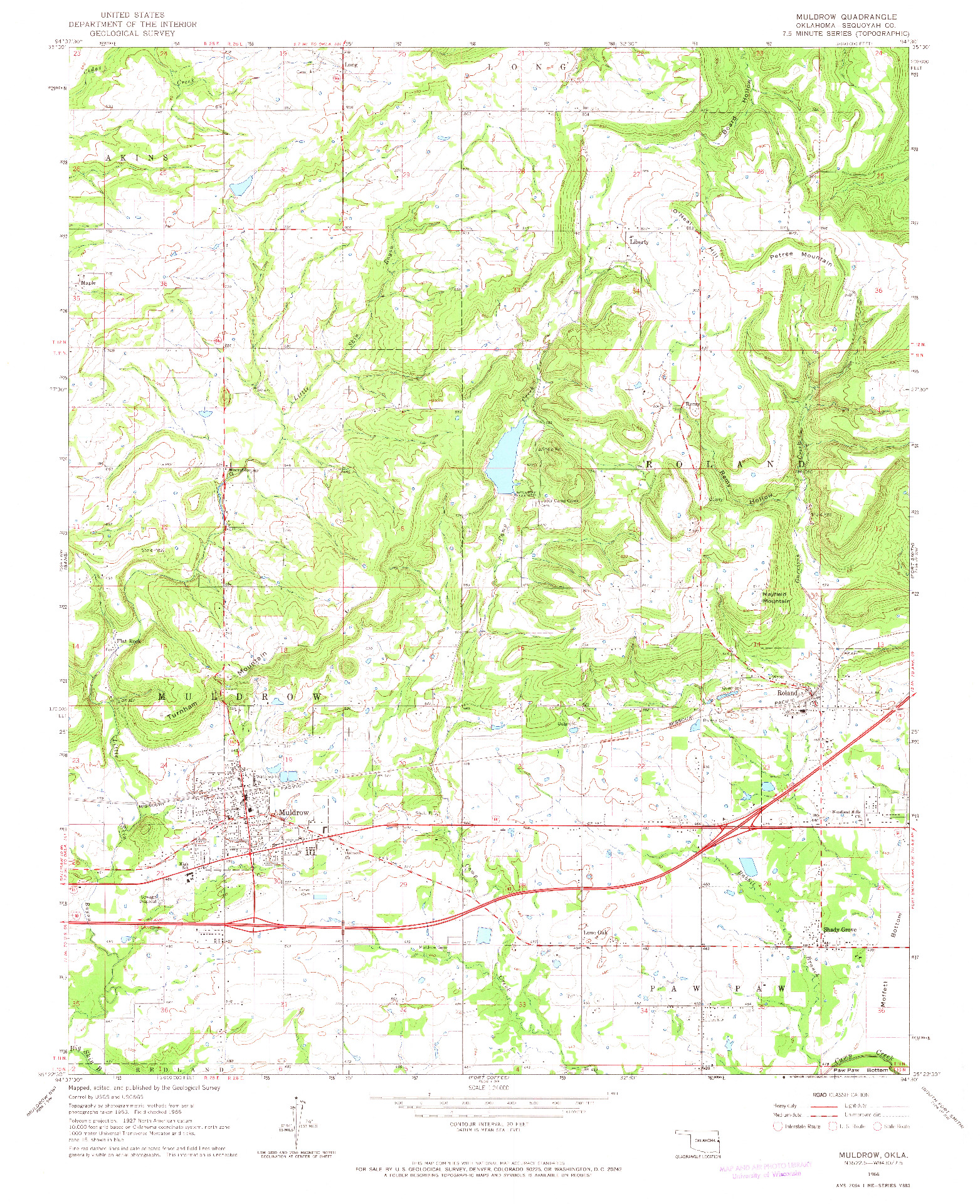 USGS 1:24000-SCALE QUADRANGLE FOR MULDROW, OK 1966