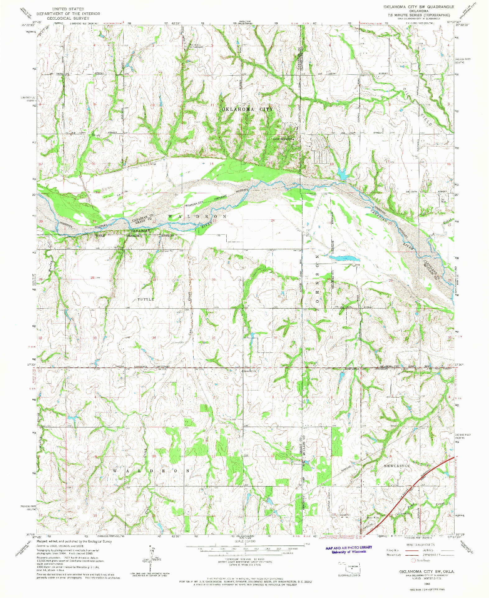 USGS 1:24000-SCALE QUADRANGLE FOR OKLAHOMA CITY SW, OK 1965