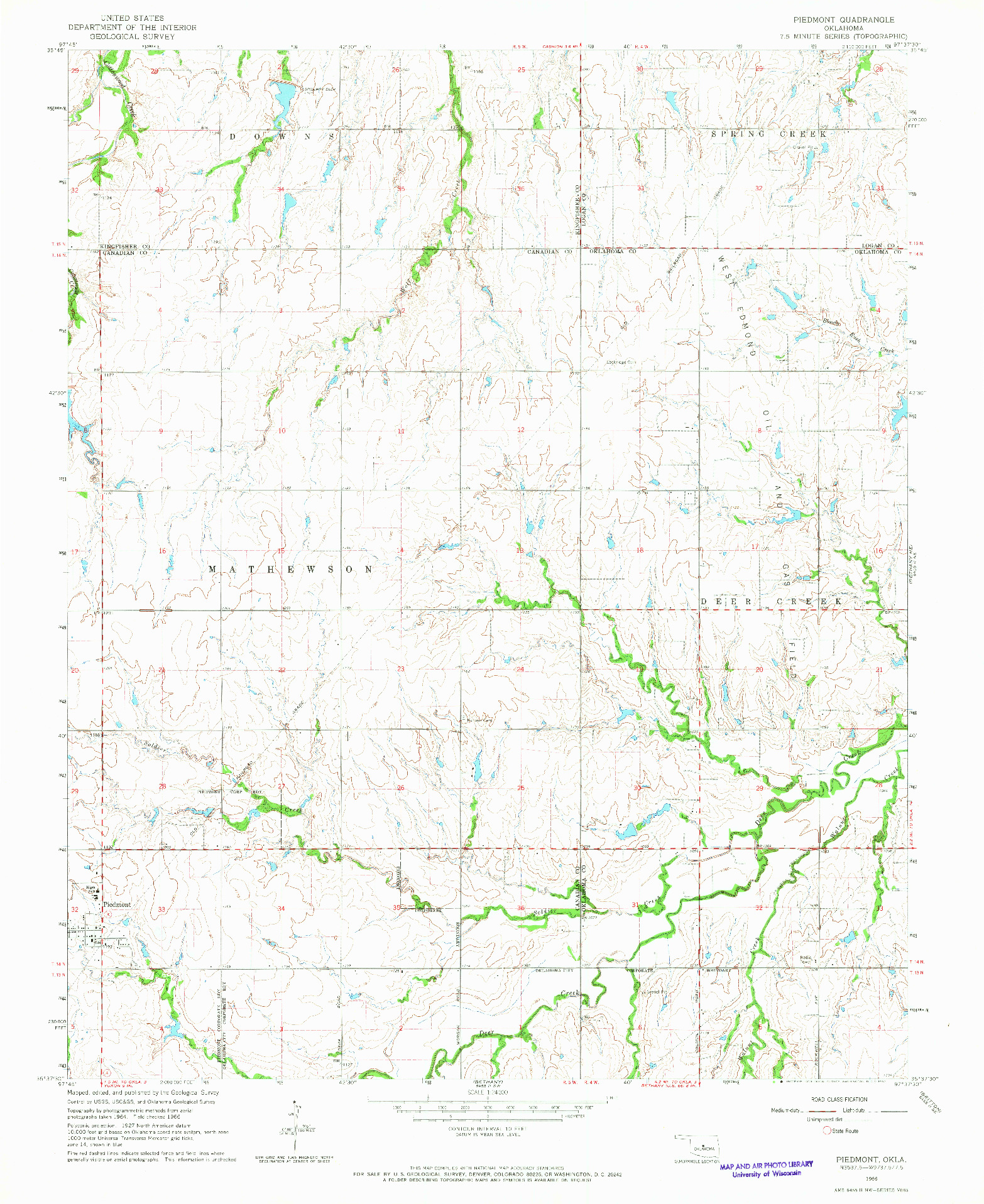 USGS 1:24000-SCALE QUADRANGLE FOR PIEDMONT, OK 1966