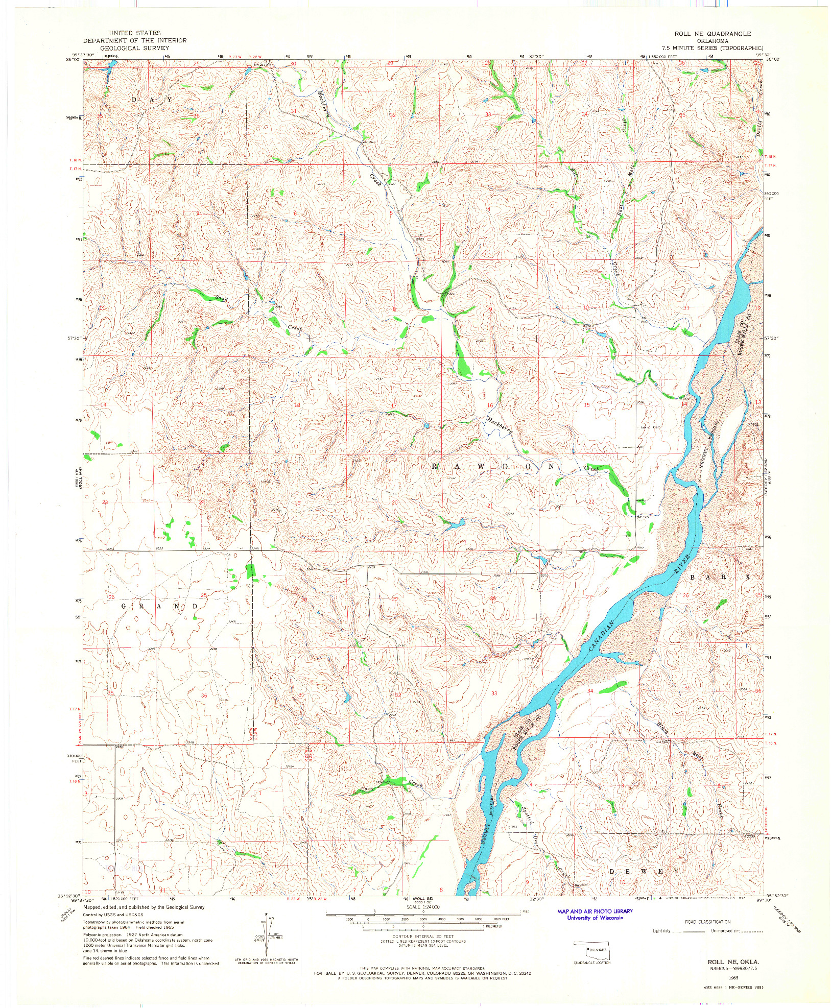 USGS 1:24000-SCALE QUADRANGLE FOR ROLL NE, OK 1965
