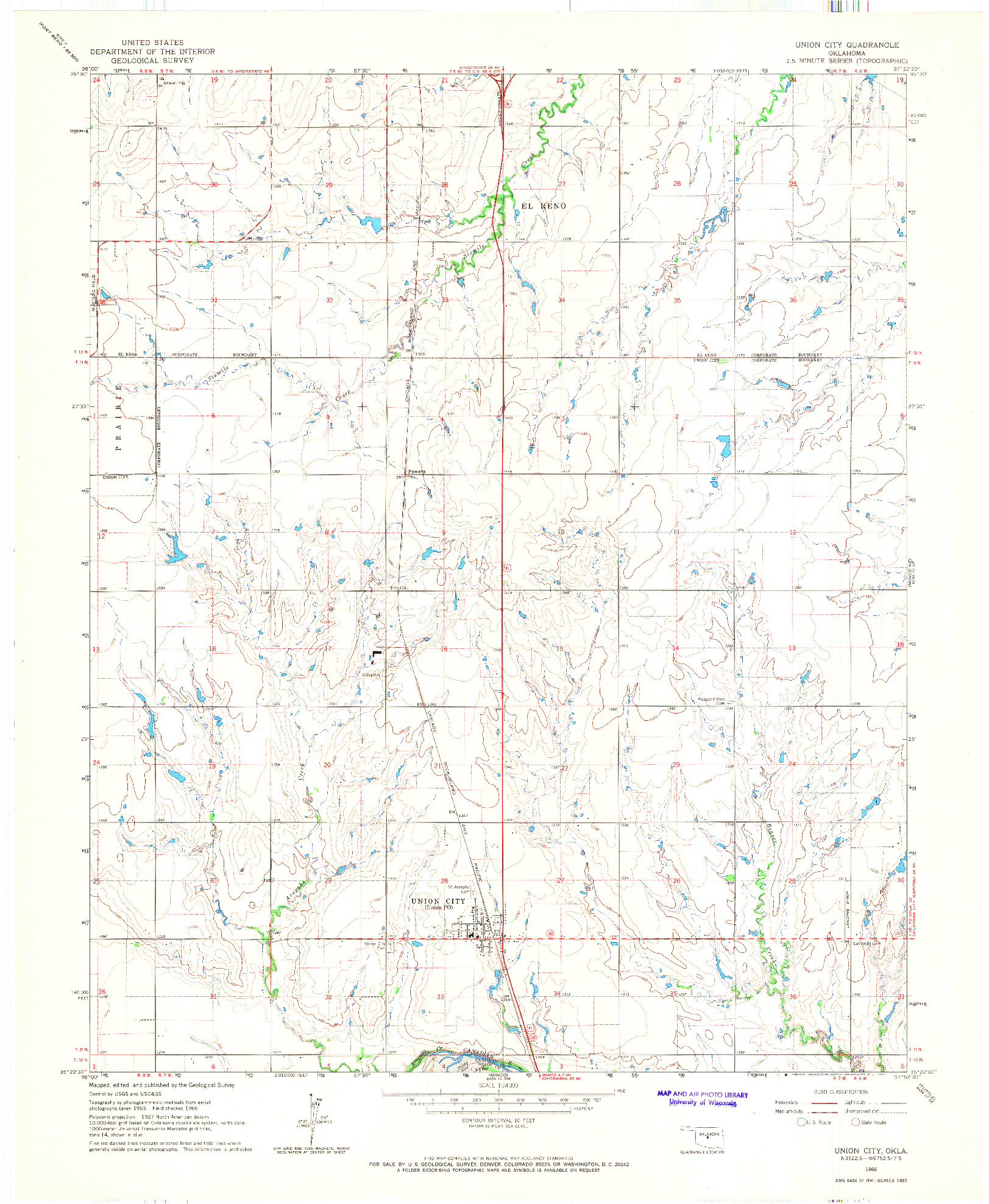 USGS 1:24000-SCALE QUADRANGLE FOR UNION CITY, OK 1966